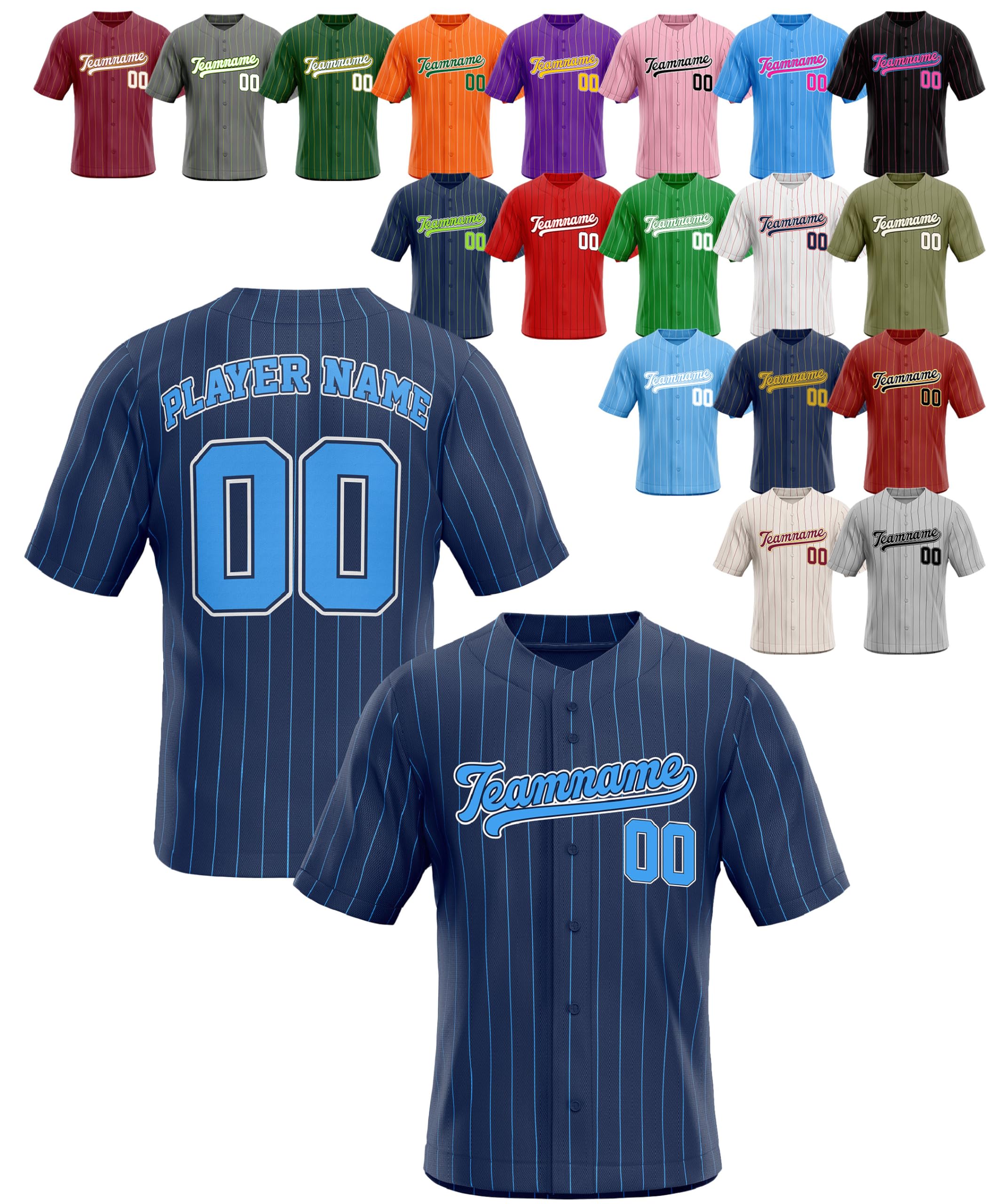 Custom Stripe Baseball Jerseys - Personalized Pinstripe Team Uniforms for Men, Women, Boys - Add Your Name, Number, Logo