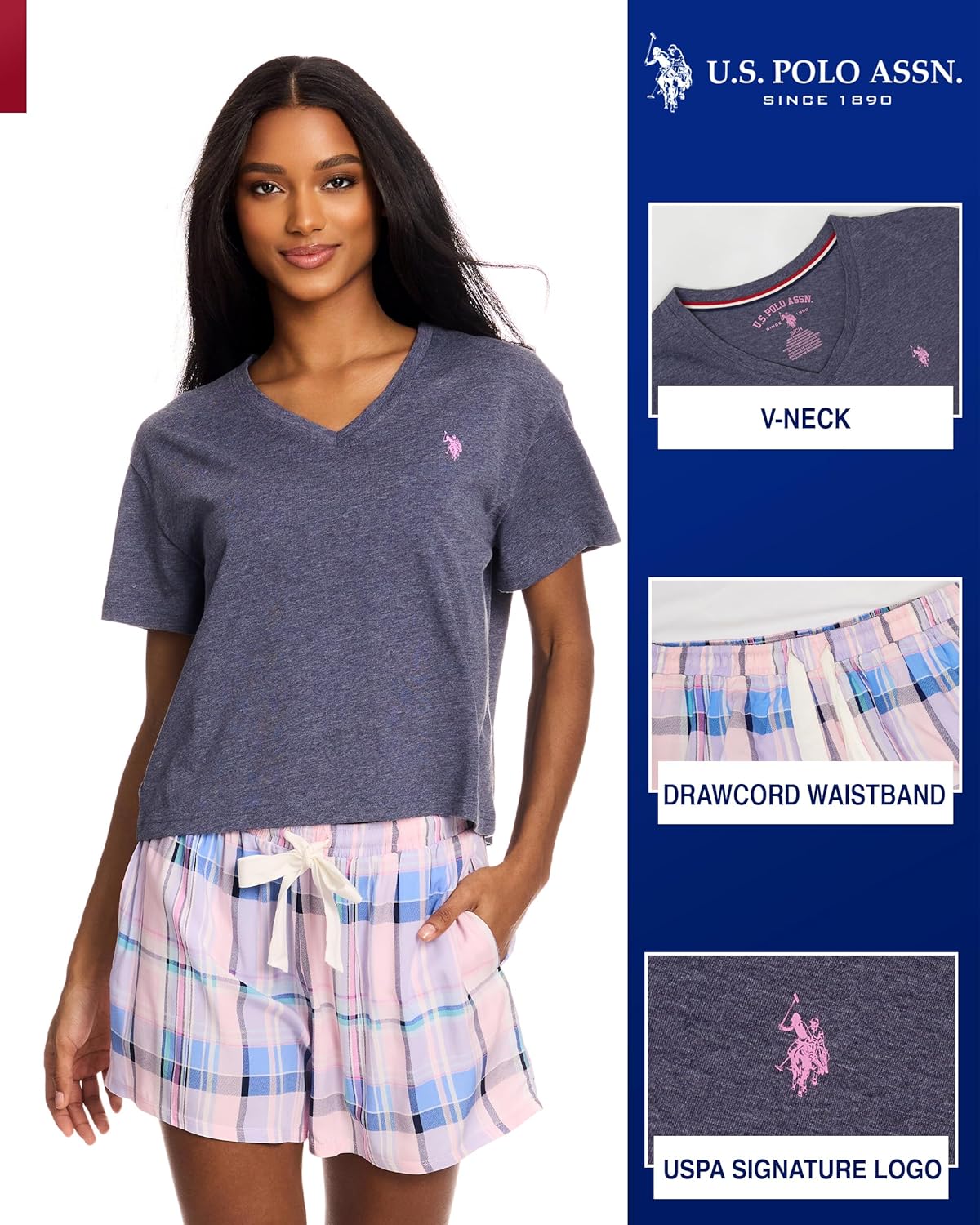 U.S. Polo Assn. Women's Summer Pajama Set, Tee, Shorts Valentines Gifts for Her - Image 4