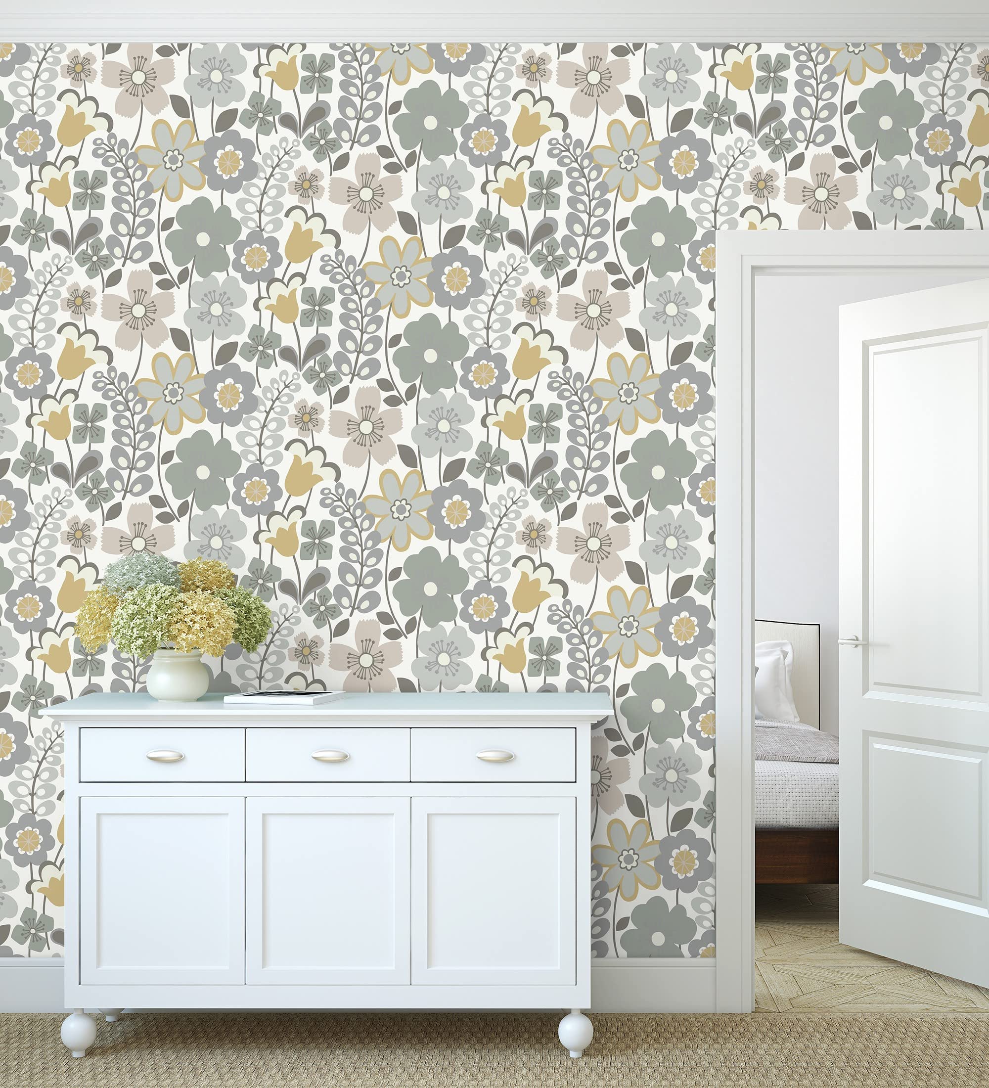 Papier peint fleurs rétro pour salon et cuisine GAULAN 10m
