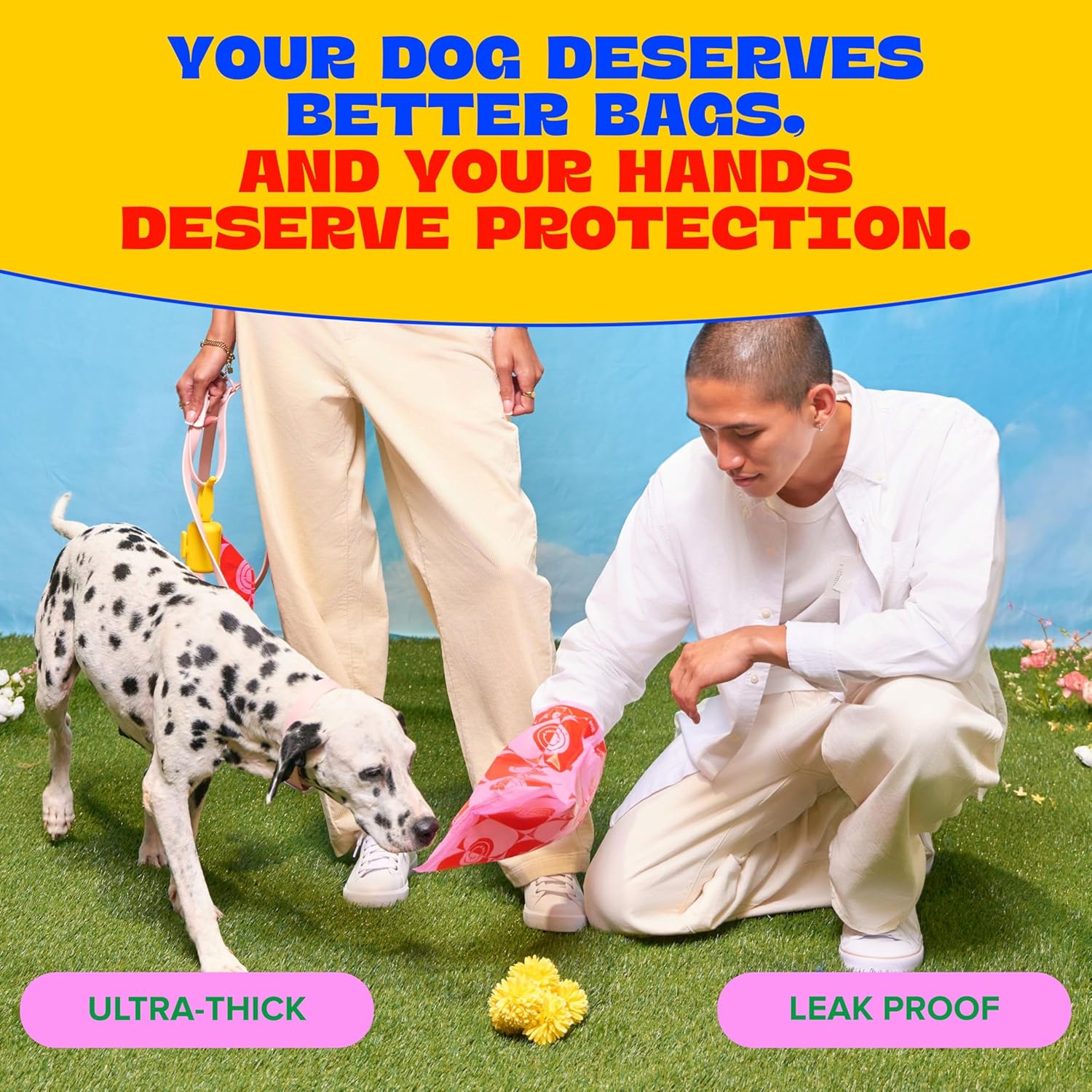 Dog Poop Bags Rolls 270 Count (18 Rolls) with 14" Dispenser with Capacity of 15 Bags - Yellow Silicone Dispensers & Ultra Thick, up to 300% Stronger Poop Bags