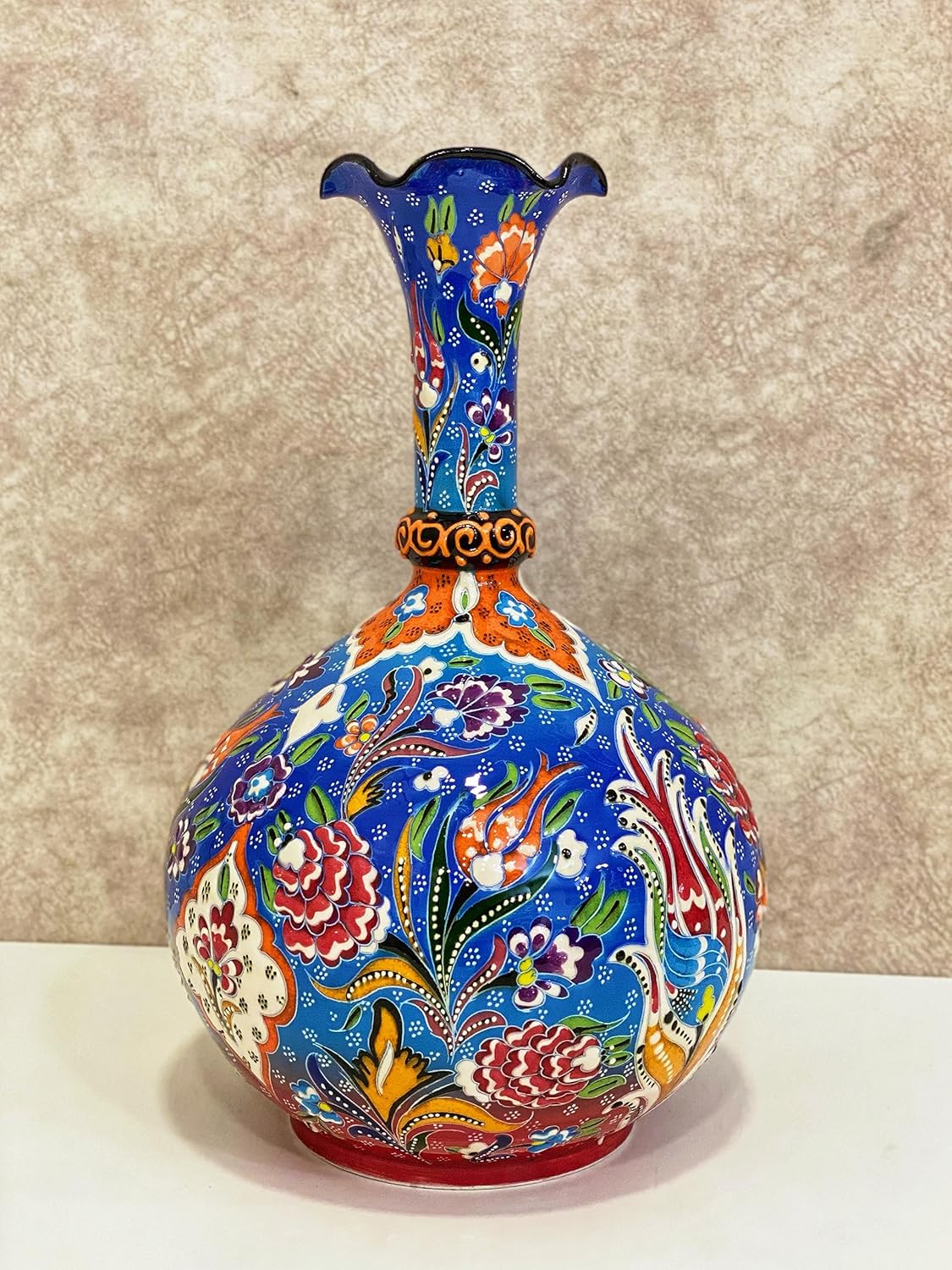 12'' Decorative Turkish Ceramic Vase, Handmade Ceramic Colorful