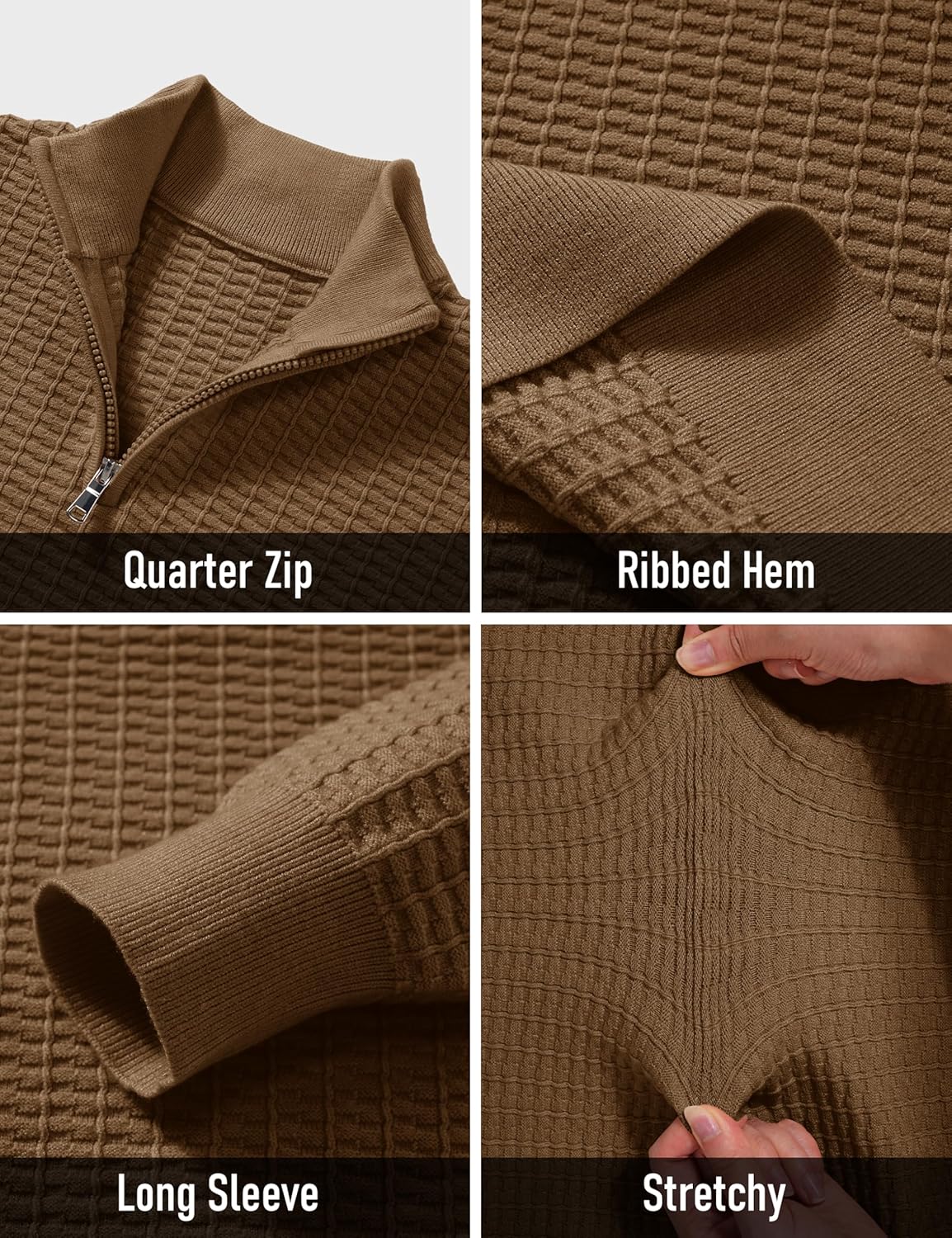 MAGCOMSEN Men's Sweaters 1/4 Zip Knit Waffle Textured Pullover for Fall Winter Warm Soft Sweater - Image 6