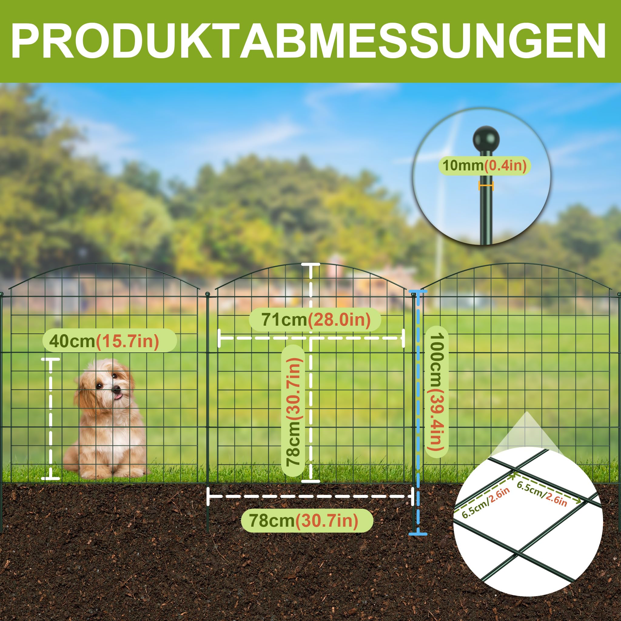 XMTECH Valla para estanque de jardín, valla de rejilla con 10 elementos de valla y 12 barras de fijación, verde, elementos decorativos de metal para jardín, estanque, parterres y perros, juego de