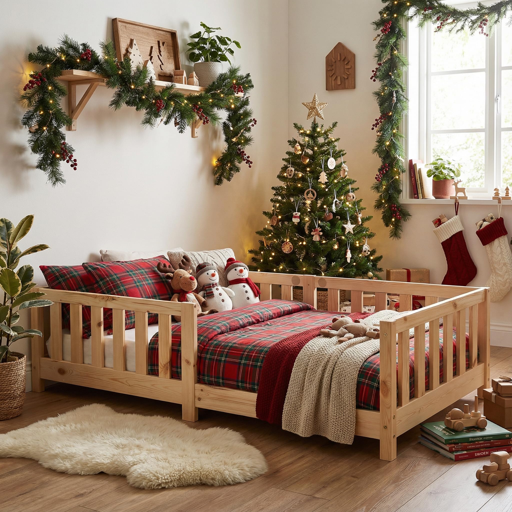 Lit enfant 90 x 200 cm avec 2 tiroirs et une porte - bois massif
