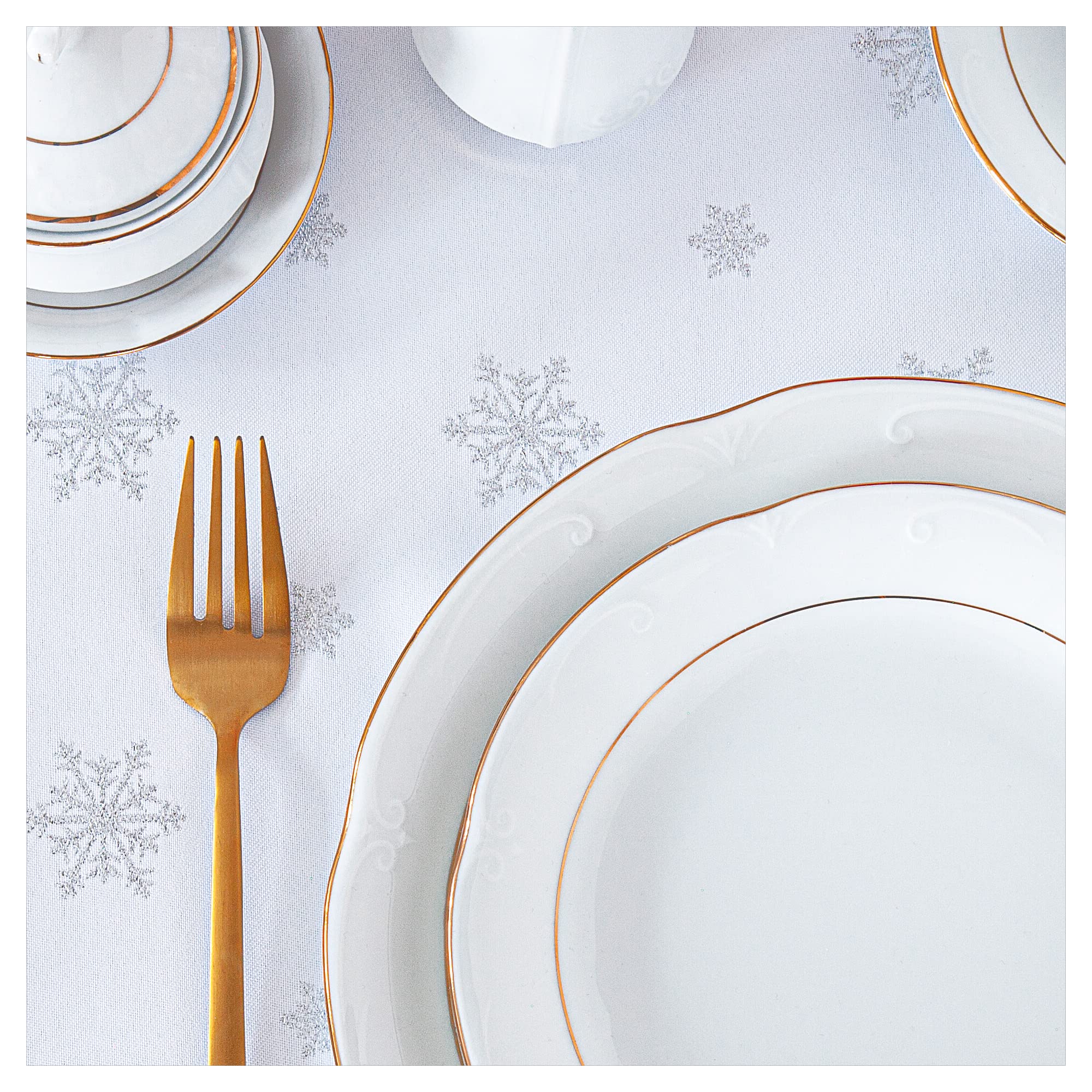 StoffTex Nappe de Noël - Nappe de Noël - Durable et résistante aux rayures - Décoration de table festive de Noël - Motif de Noël (blanc/argenté, style 1, 140 x 240 cm)