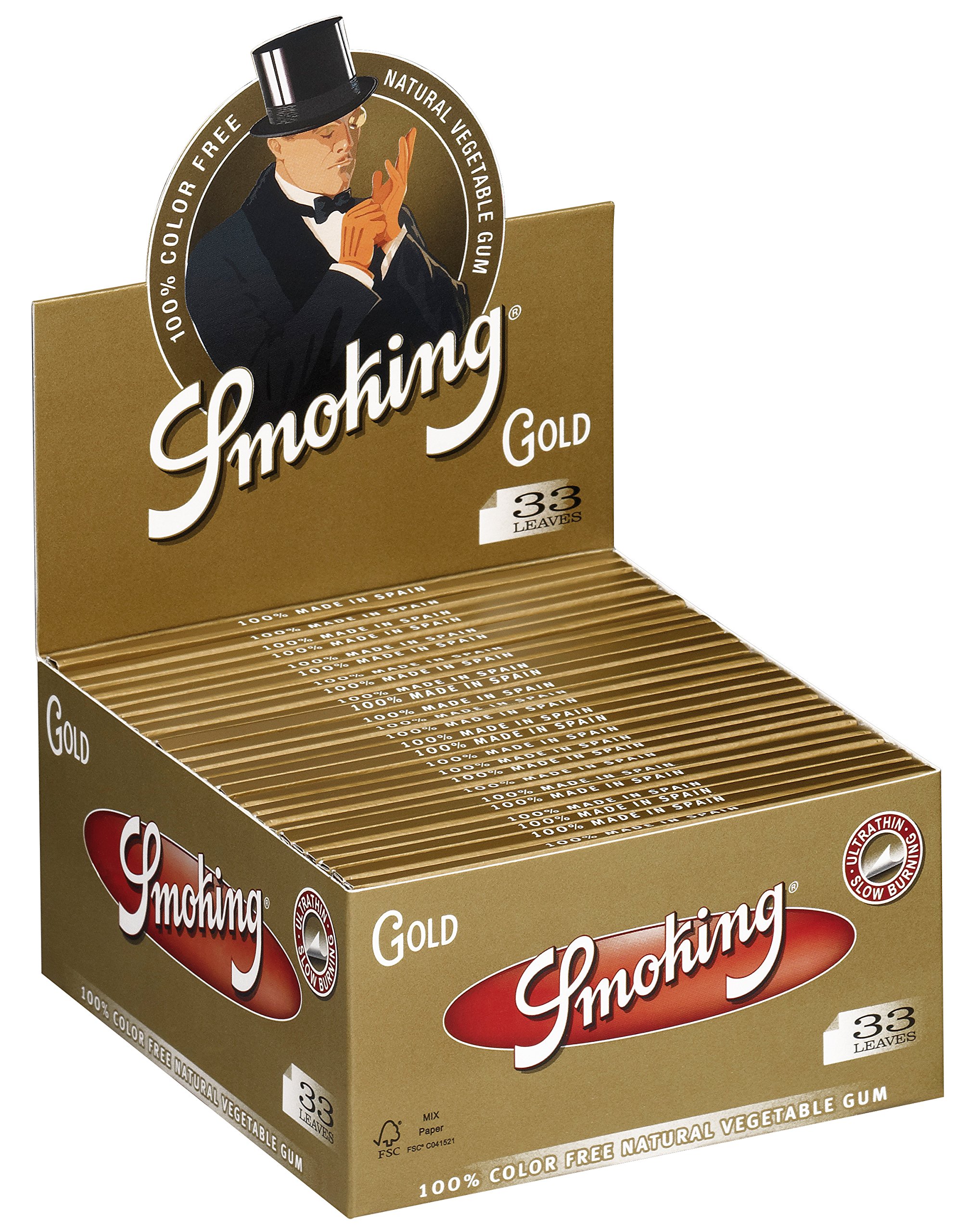 Papier Smoking Gold King Size de qualité premium boîte complète de 50 livrets dorés