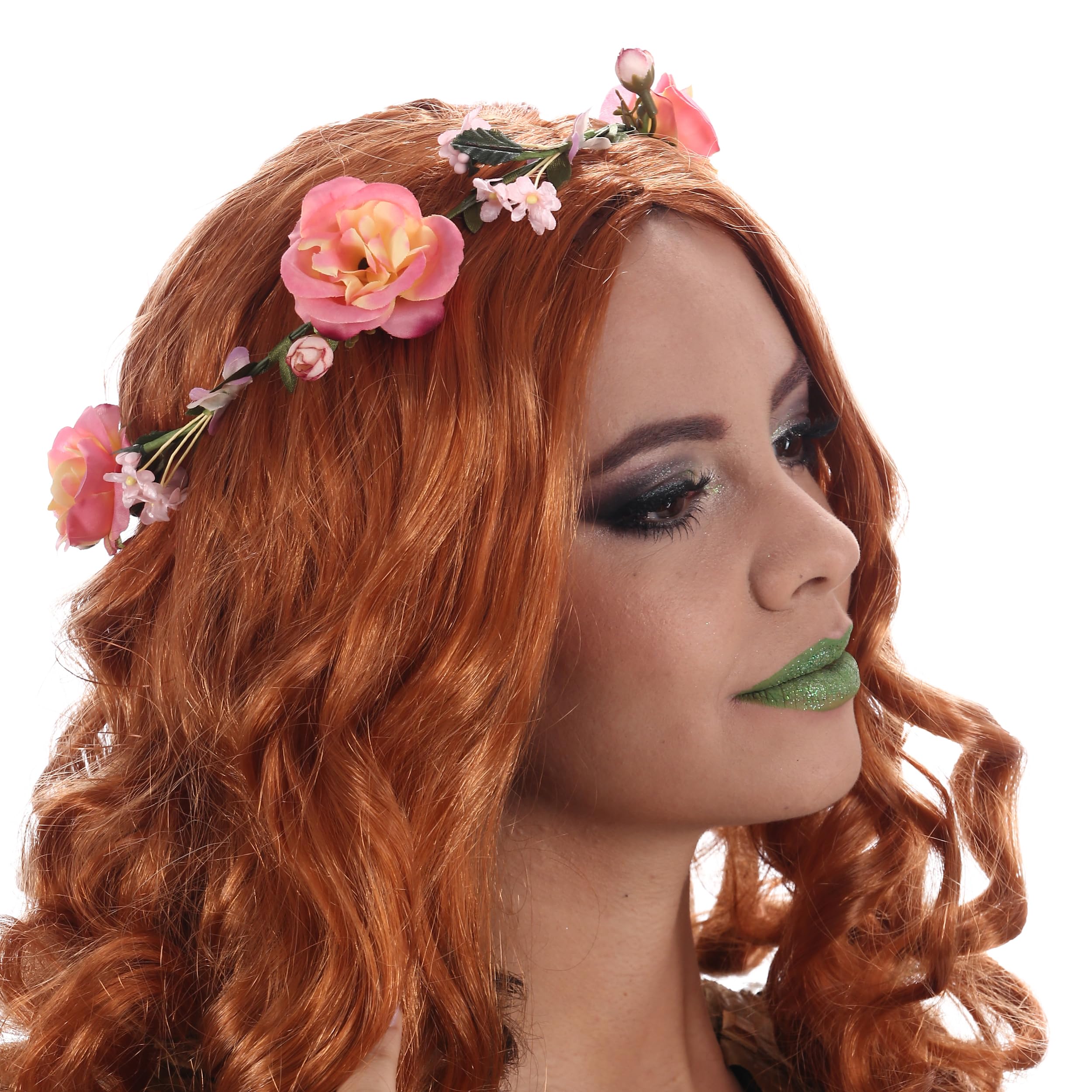 Chaks - Flower Wreath Headband with Pink Artificial Flowers Headband with Flowers Women Hair Accessories Festival JGA Carnival Party