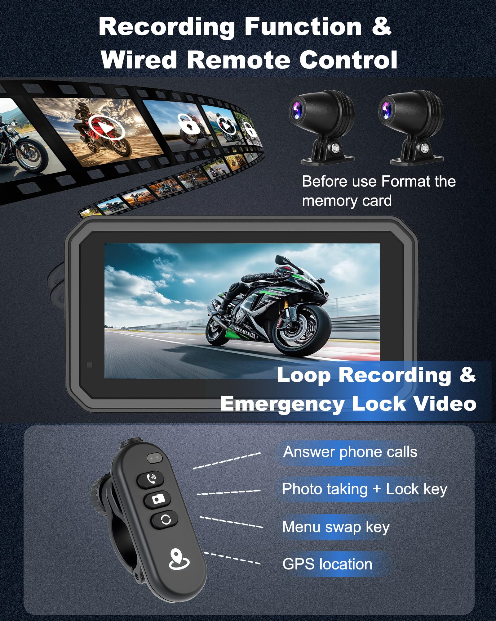 Navigatore Moto 4K Carplay Android Auto 6,25 Pollici Dashcam GPS Bluetooth 64GB