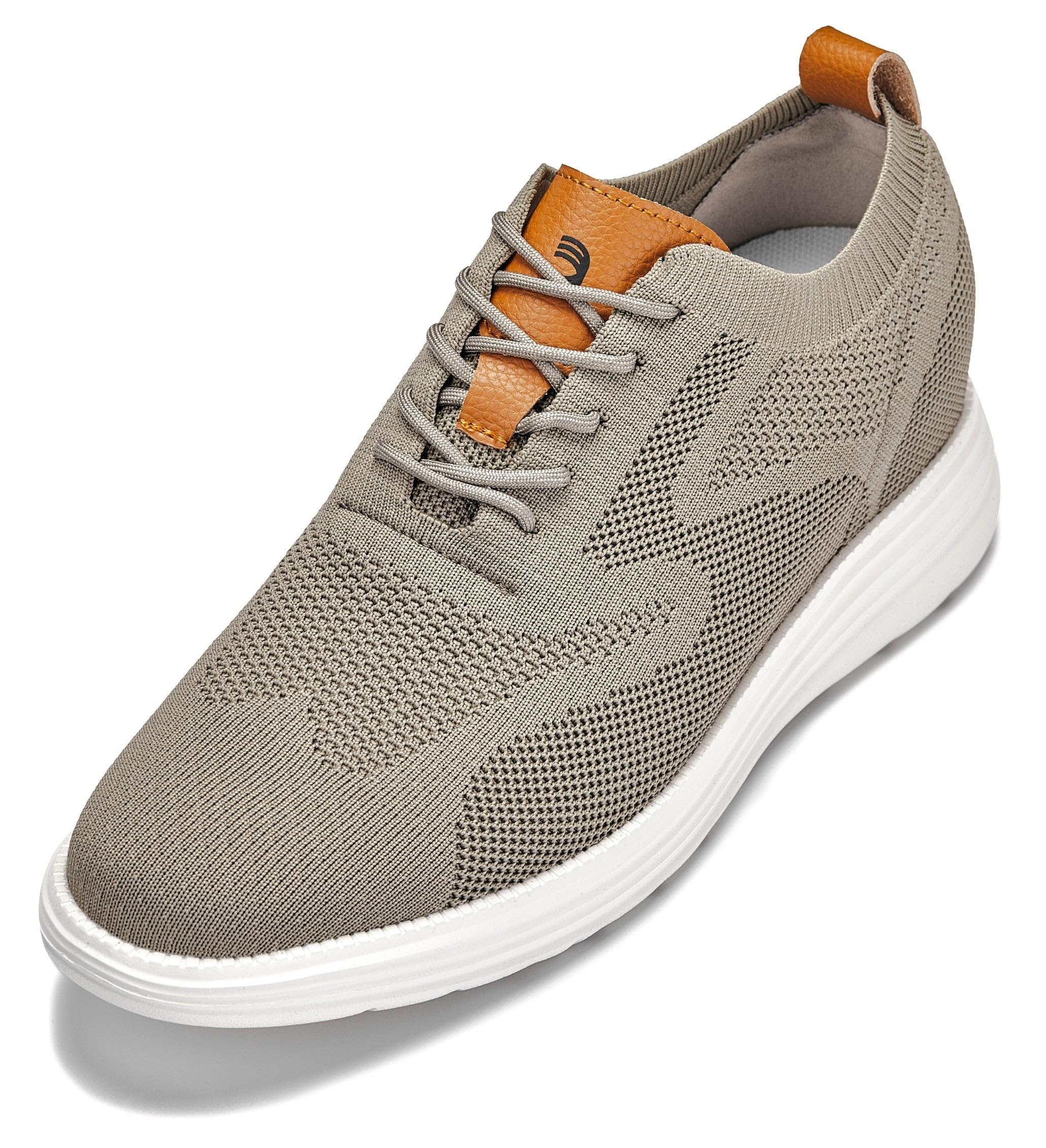 CALTO Men's Invisible Height Increasing Elevator Casual Shoes - Khaki Green/Brown Ultra Light-Weight Lace-up Knitted Casual Sporty Sneakers - 2.8