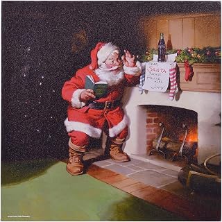 Coca Cola Advertising Santa at the Fireplace Pre Lit LED and Fiber Optic Canvas Holiday Artwork, 12 x 12