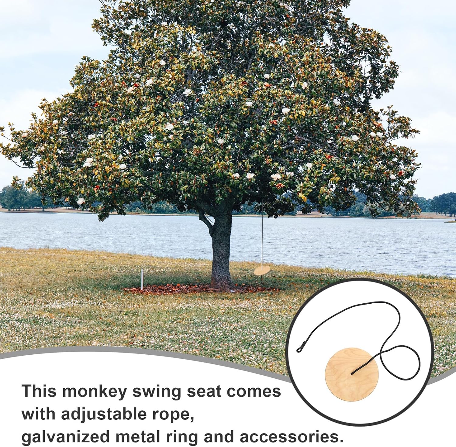 Wooden Disc Swing for High-Strength Load-Bearing Thickened Outdoor Round Seat with Heavy Duty Braided Rope for Backyard Play