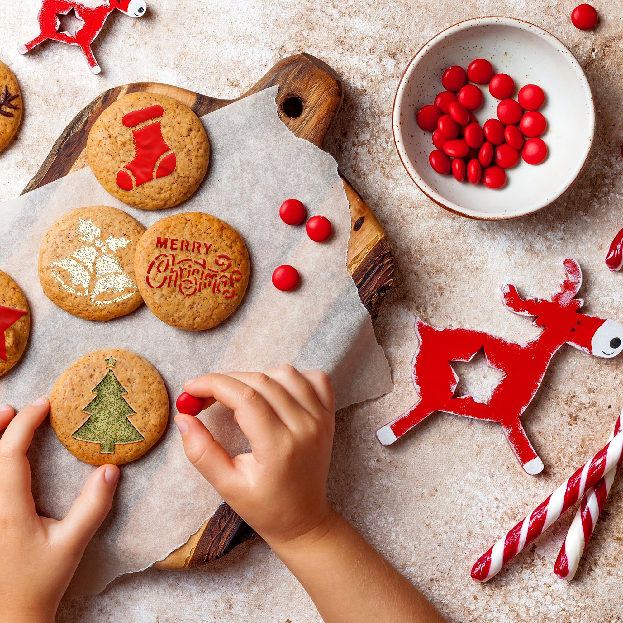 NAKLEO Coffee Stencils and Cookies Decoration 14Pcs 7x7 and 11x11cm, Reusable Plastic Baking Templates - Image 3