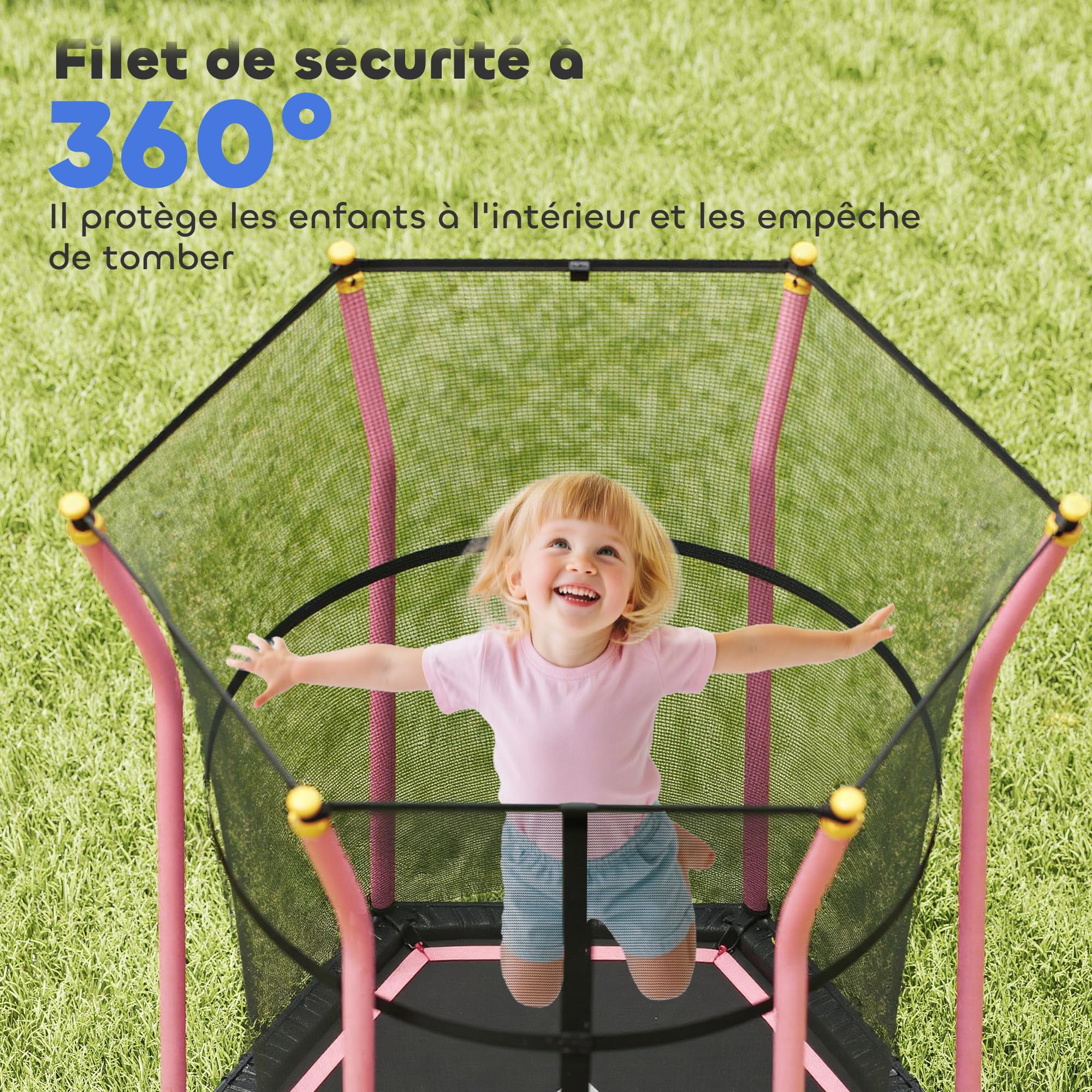 HOMCOM Trampoline pour Enfant 1,22 x 1,11 x 1,9 m Filet de sécurité Porte zippée 6 poteaux rembourrés Inclus sans Ressort Charge Max. 50 kg
