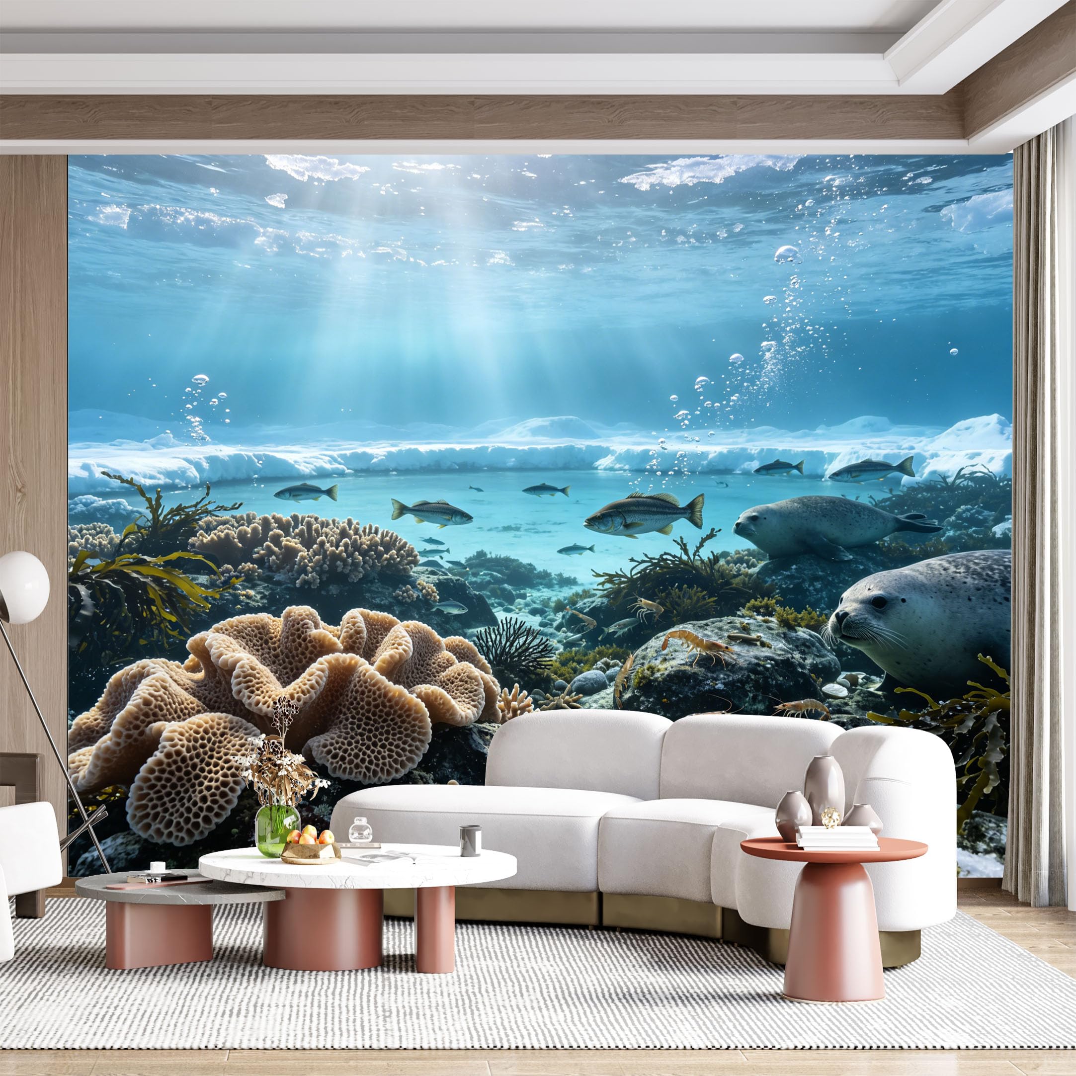 Custom Size Wall Mural Arctic Ocean Underwater Coral Reef Marine Life Seals and Fish Realistic Panorama SelfAdhesive Wall Fabric Removable for Home Office Decor