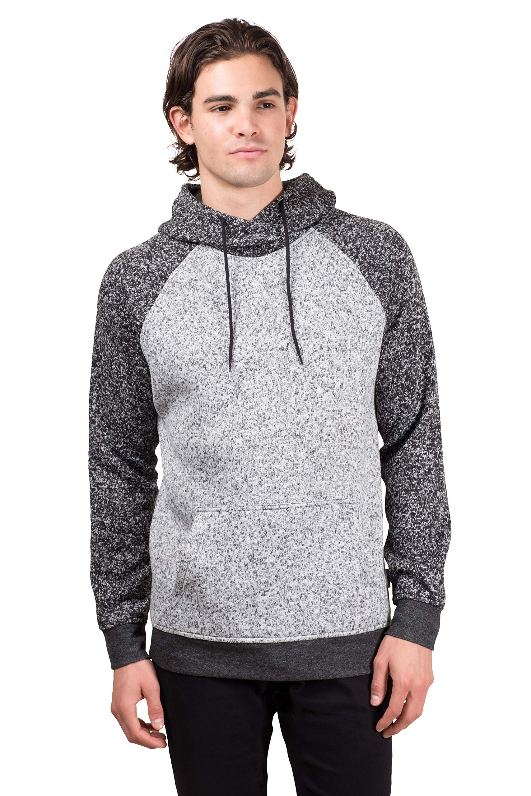 BROOKLYN ATHLETICSBrooklyn Surf Men's Fleece Hoodie Pullover Sweatshirt Color Blocked Cozy Knit, Gray Marl, 3X-Large