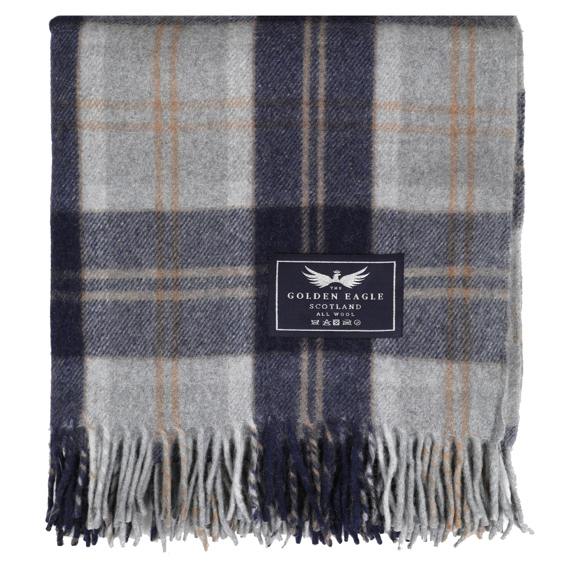 The Golden Eagle Scottish Tweed Wool Large Blanket Tartan Rug with Check Pattern for Warm Winter (Bannockbane Silver)