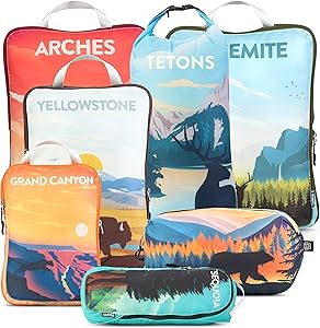 TRIPPED Travel Gear (国立公園) 旅行パッキングキューブ荷物オーガナイザー 大型圧縮パッキングキューブ 7個セット 受託手荷物用 超軽量 拡張可能 圧縮バッグ