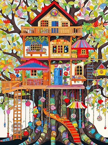 Lucky Puzzles 'Enchanted Treehouse' - Rompecabezas de 500 piezas para adultos, estilo artístico caprichoso, divertido desafío de rompecabezas para