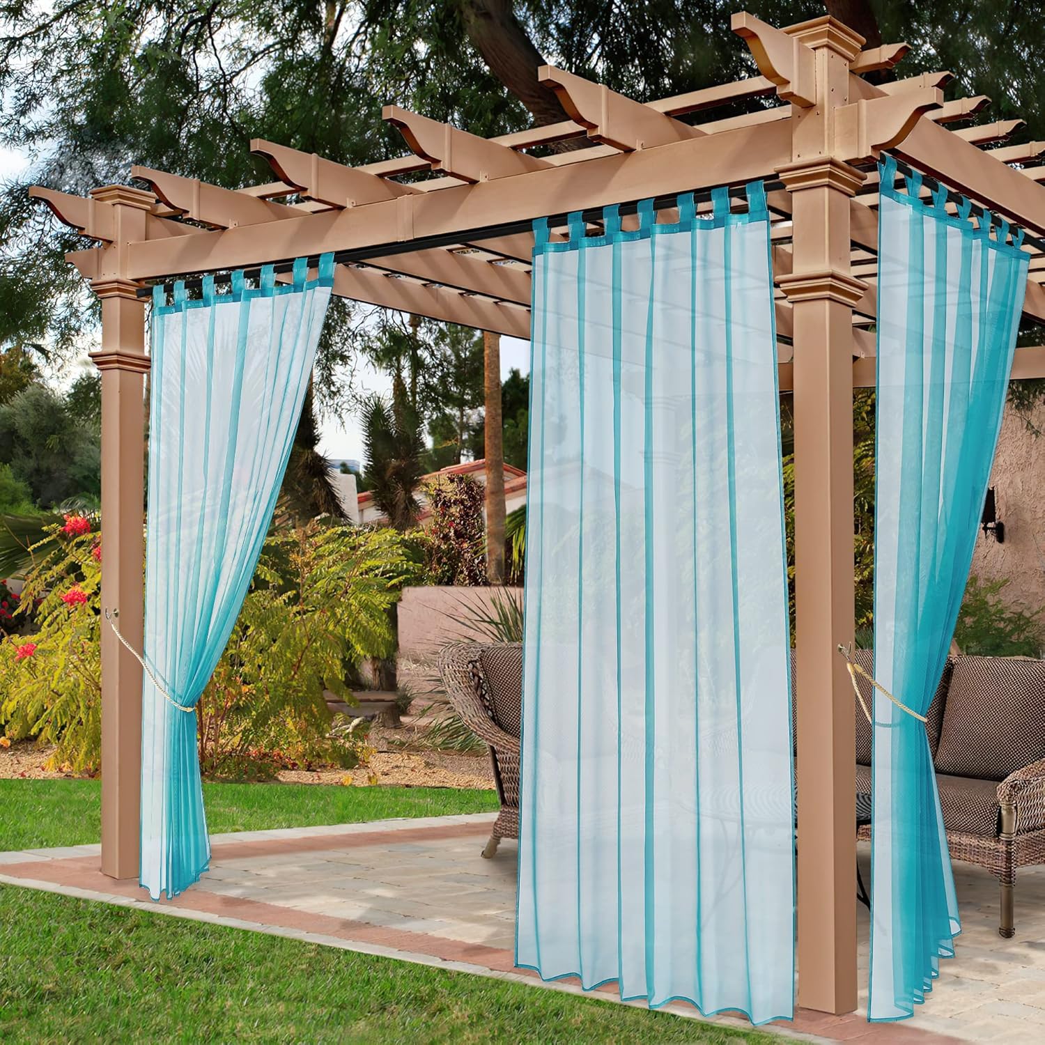 NICETOWN 2 Panels Turquoise Outdoor Curtains for Patio
