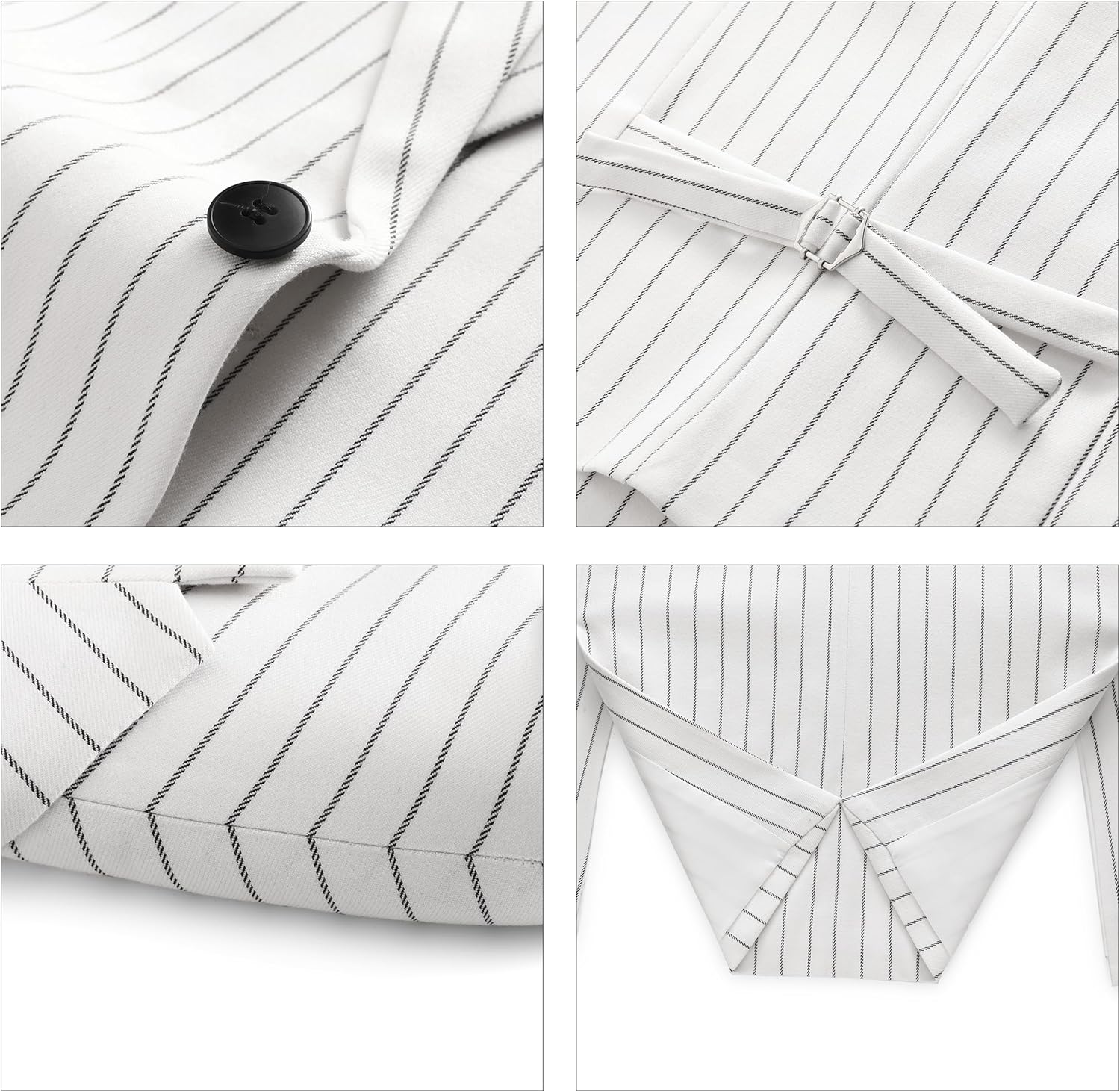 MOGU Mens 3 Piece Pinstripe Suit Slim Fit Double Vents Tuxedo Jacket Vest & Pants Casual Dress Set - Image 6