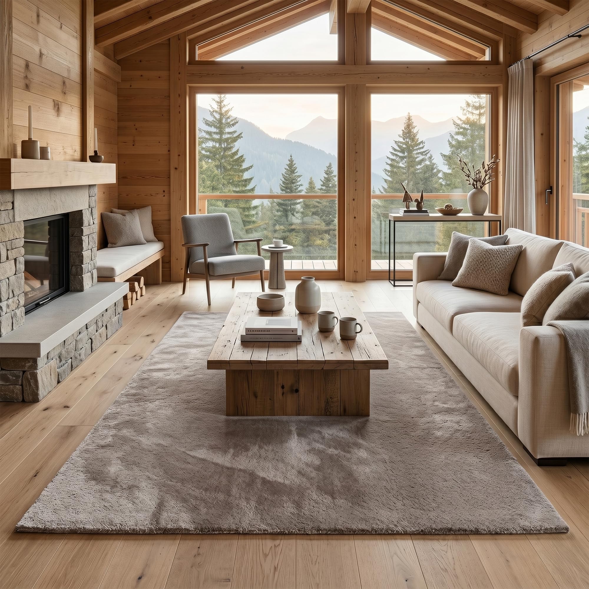 Tapis poil long isolant et doux contre le sol froid du salon