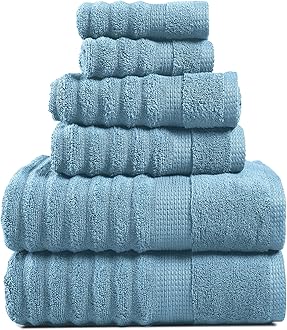 LANE LINEN Large Bath Towels Set - Premium Quality, Soft, 100% Cotton Towels for Bathroom, Hotel & Spa - Includes 2 Bath, 2 Hand & 2 Wash Cloths, Super Absorbent Quick Dry Towel (6 Piece Set) - Blue