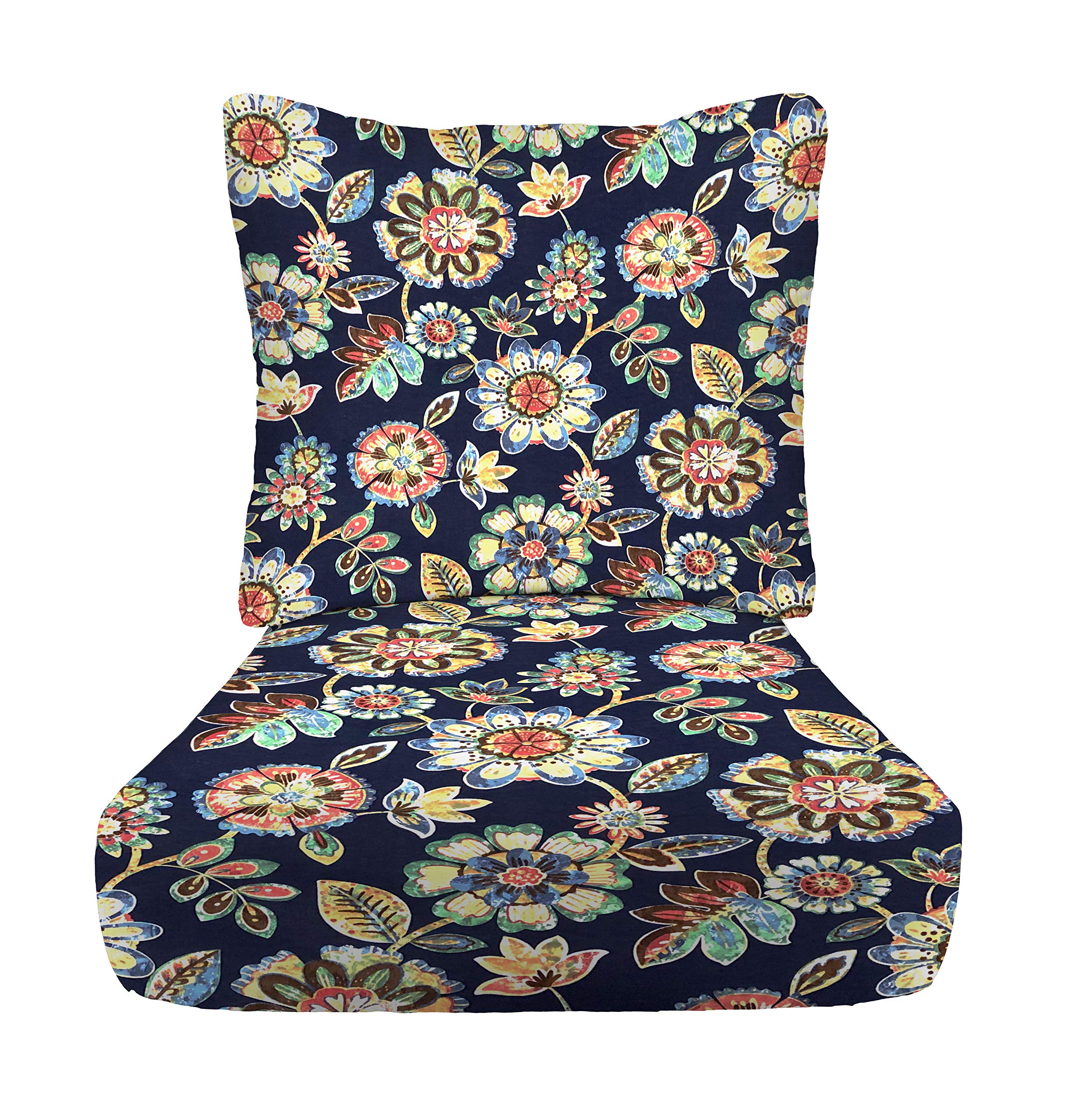 RSH DECOR: Deep Seating Cushion with Pillow Back | 24” x 27” Seat | All-Weather Spun Fabric | Water and Fade-Resistant | Outdoor Chair Cushion Set for Patio Furniture | Daelyn Navy