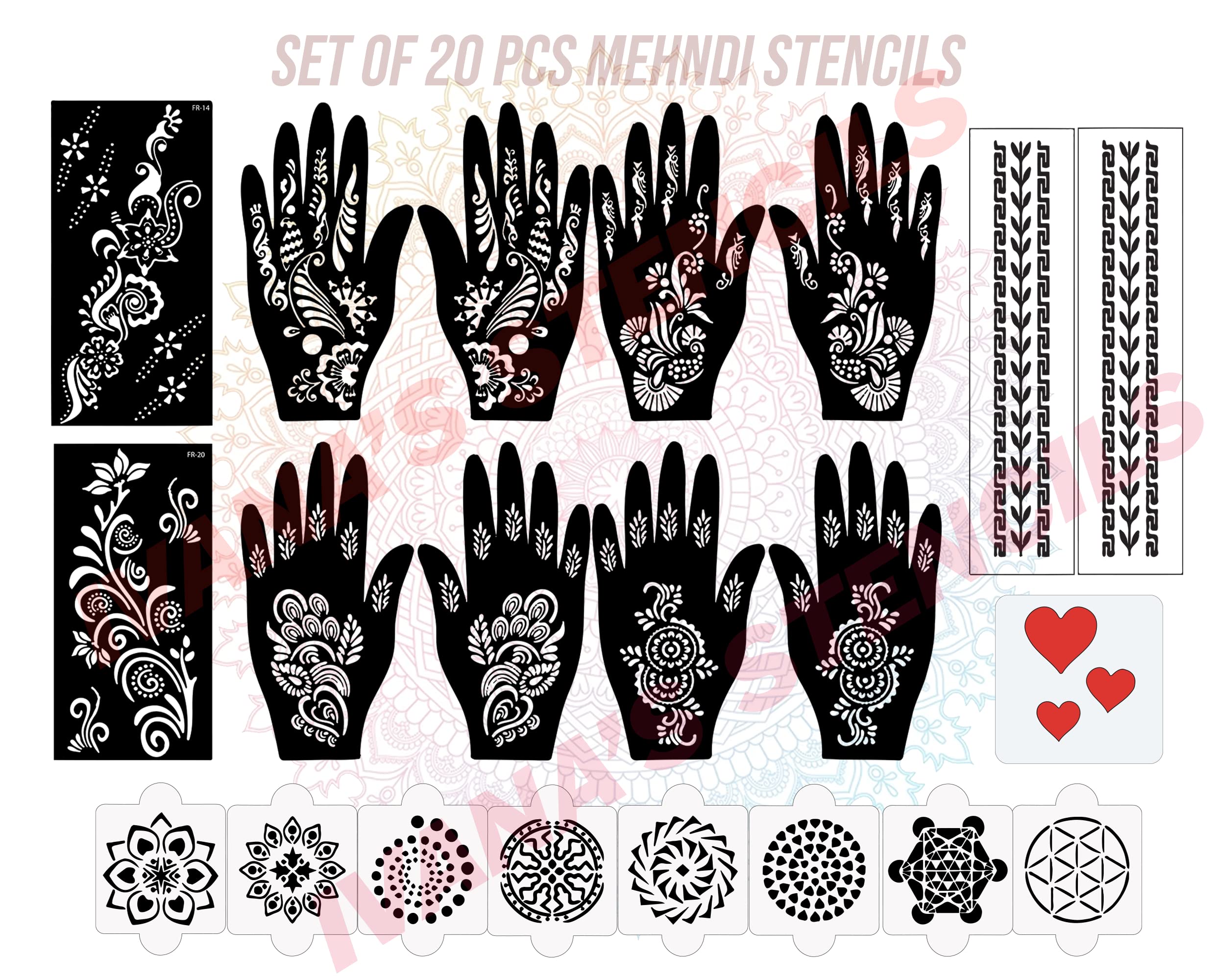 Ivana's Set of 20 Pcs Combo Pack, Reusable Mehandi Design Sticker Stencils For Both Hand | Temporary Tattoo For Women | Quick And Easy To Use, For Girls, Women, Kids & Teen, D-2207-image-49