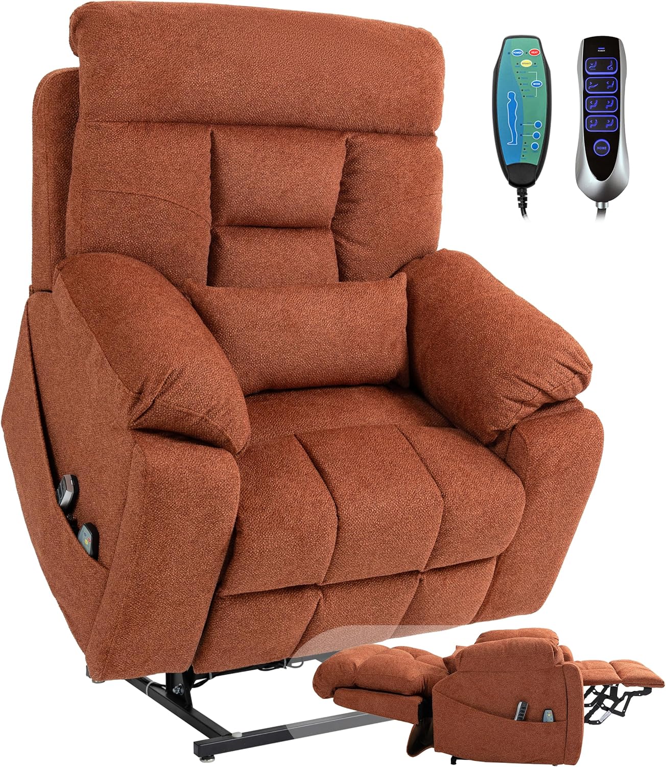 Large Power Lift Recliner Chair 4 Motor Lay Flat Recliner with Massage Heat for Adults,Up to 400 LBS, Adjustable Headrest Backrest Recliners with 2 Remote Controls and 2 Cup Holders