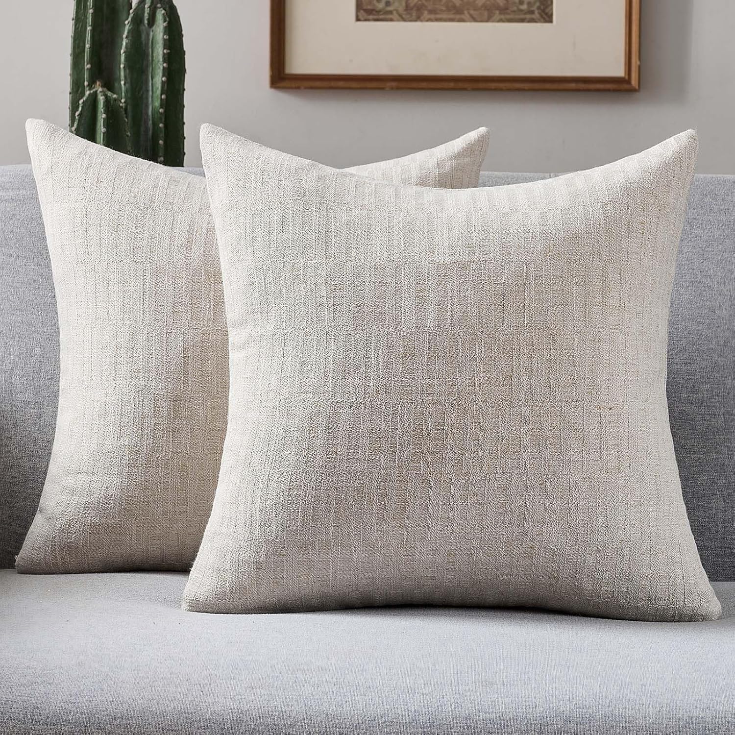 FUTEI Natural Decorative Throw Pillow Covers 26x26 Inch Set of 2,Soft Linen Slub Texture Euro Pillow Sham,Farmhouse Home Decor for Couch Bed Living Room Natural 26" x 26" (Pack of 2)