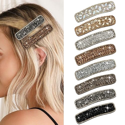 Miniatura 7 de 8 pinzas para el cabello con diamantes de imitación, horquilla rectangular de cristal para el cabello, pasadores franceses grandes de 3 pulgadas,