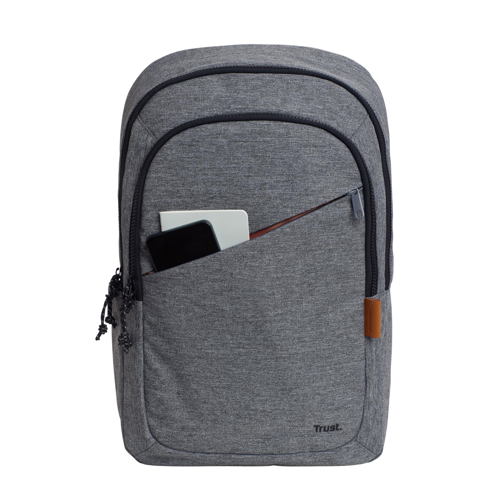 Trust Avana Sac à Dos pour Ordinateur Portable 16 Pouces, Sac a Dos Voyage 20 Litres à Partir de Plastique Recyclé, Backpack pour Femme Homme PC Loisir Collège Affaire Travail - Gris
