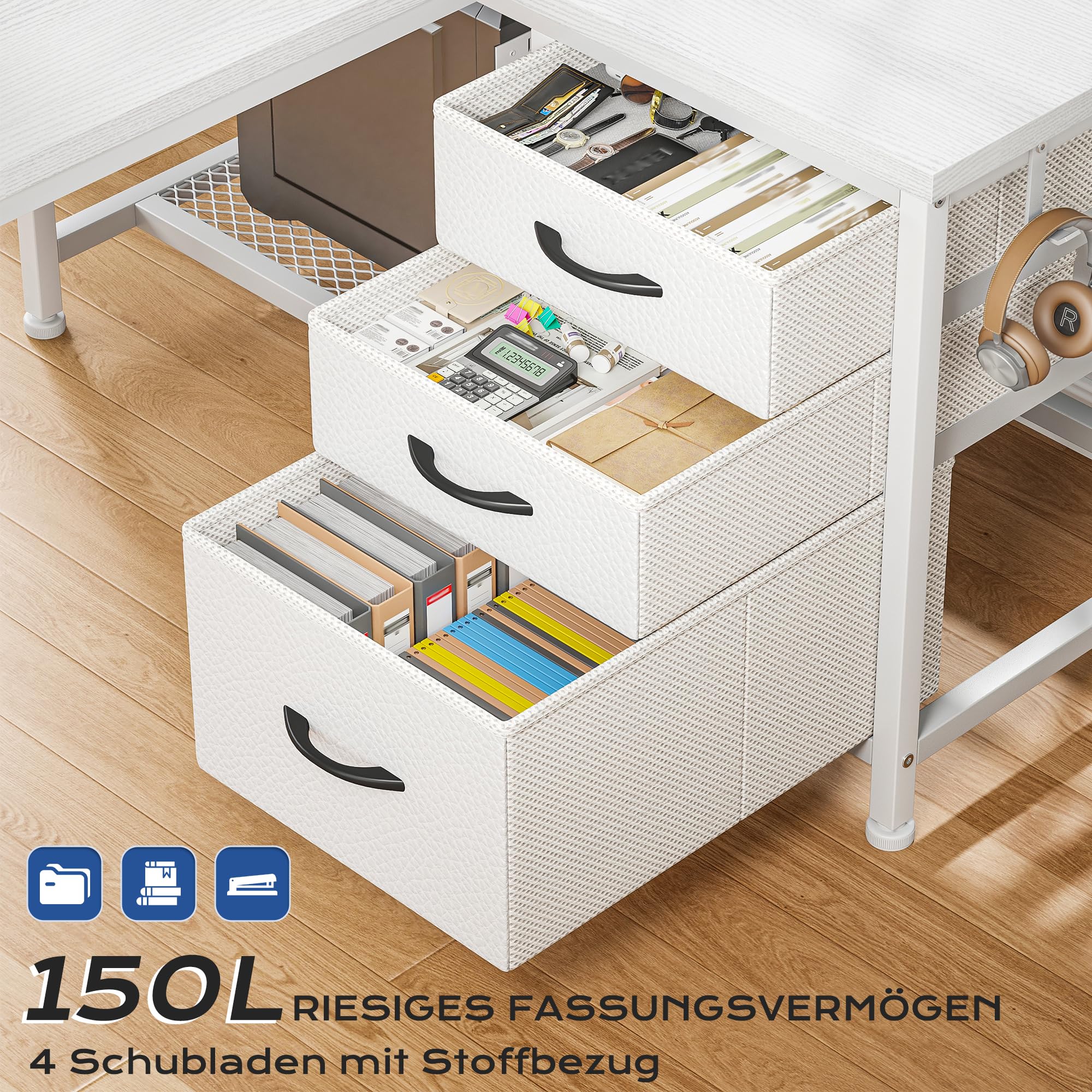 140x100 cm L Form Gaming Schreibtisch mit Bücherregal für Homeoffice