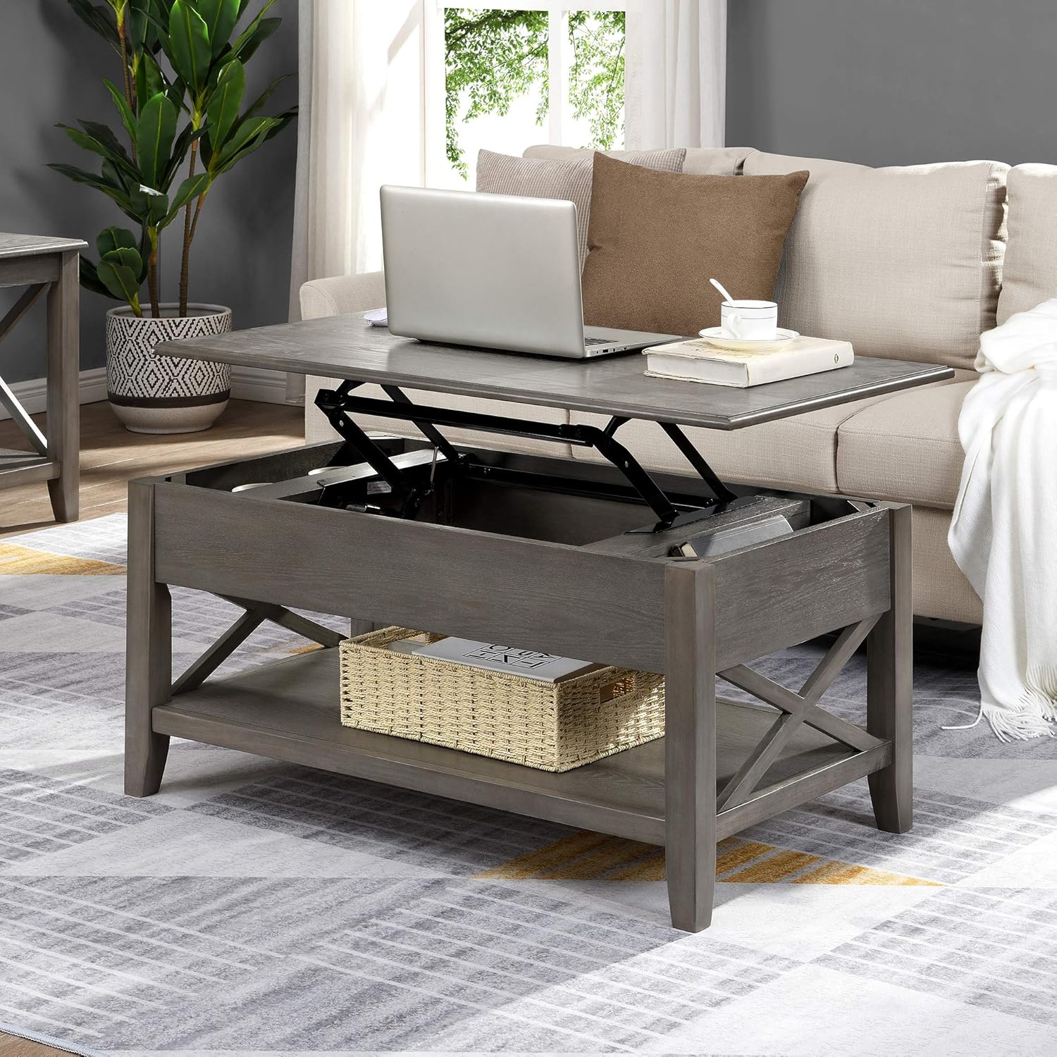 FirsTime & Co. Gray Allendale Lift Top Coffee Table for Living Room, Home Office, Wood, 39 x 19 x 21.5 inches