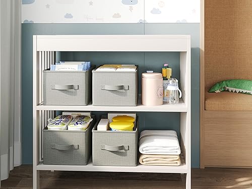 Miniatura 7 de Paquete de 3 contenedores medianos de tela para estantes, contenedores de almacenamiento de armario de 12.5 x 10 x 8 pulgadas, contenedores de