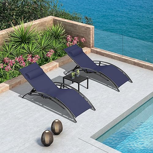 Miniatura 114 de PURPLE LEAF Juego de tumbona para patio, sillón al aire libre, playa, piscina, tumbona para tomar el sol, tumbona reclinable, sillas de bronceado
