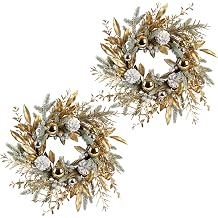 Christmas Wreath 19 Inch Christmas Door Decorations Wreath with Warm Lights,Christmas Balls, Pine Cones, Golden Twigs, Pine Needles and Silver Berries for Door Window Outdoor Home Decoration 2