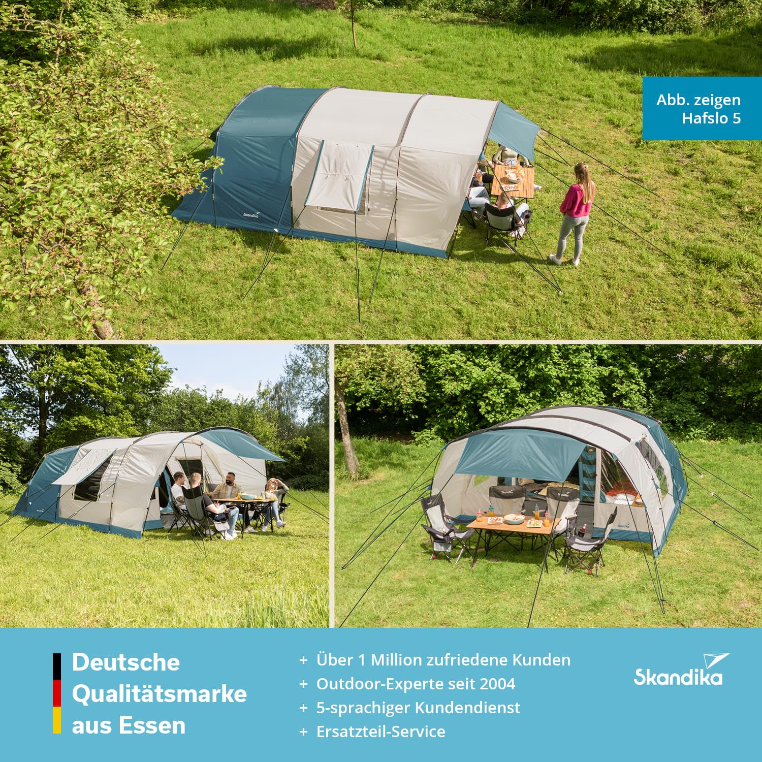 Skandika Tunnelzelt Hafslo Sleeper Protect | Zelt für Camping, 4/5/6 Personen, wasserdicht, eingenähter Zeltboden, 5000mm Wassersäule, Vorzelt, schwarze Schlafkabine | Zelte, Campingzelt, Familienzelt