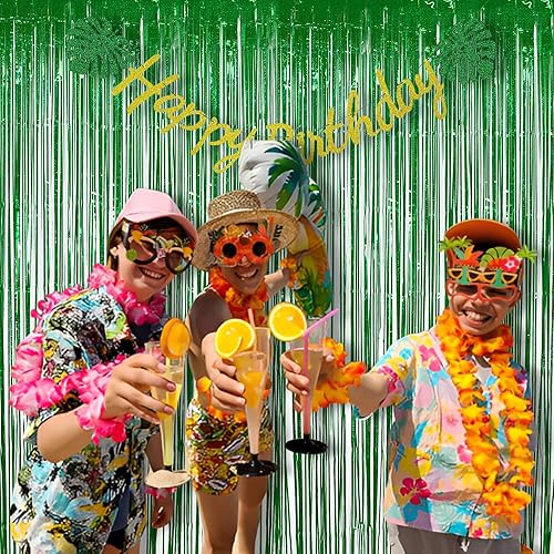 Miniatura 8 de Green Foil Fringe Curtains Party Streamer, 2 Pack Tinsel Fringe Backdrop for Dinosaur Birthdays Wild Safari Christmas Party Decorations - 3.2×8.2ft