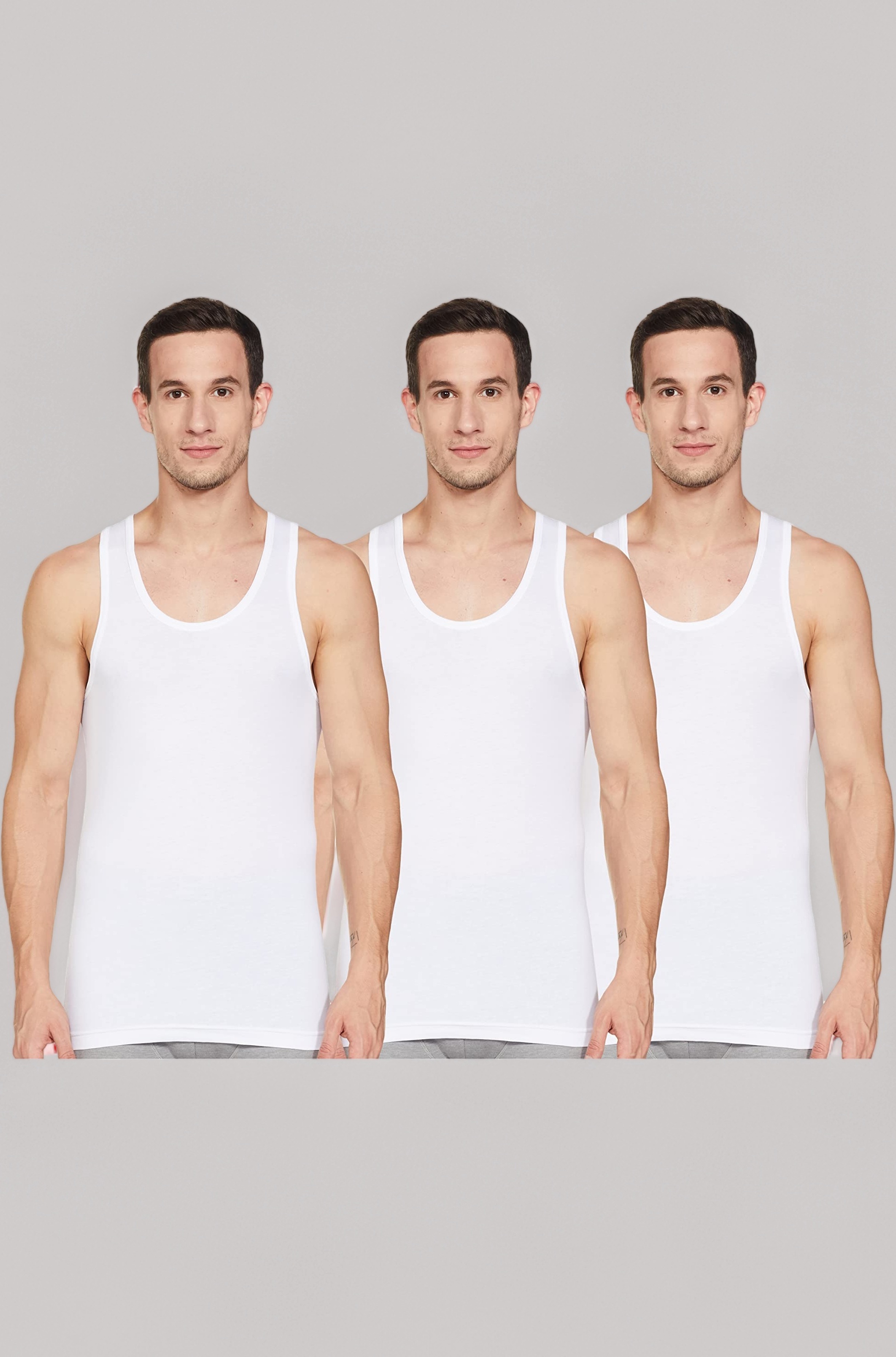 Men Vest - 100% Combed Cotton - Pack of 3 - Anti Bacterial, Quick Dry, Soft Handfeel_10071_White_S