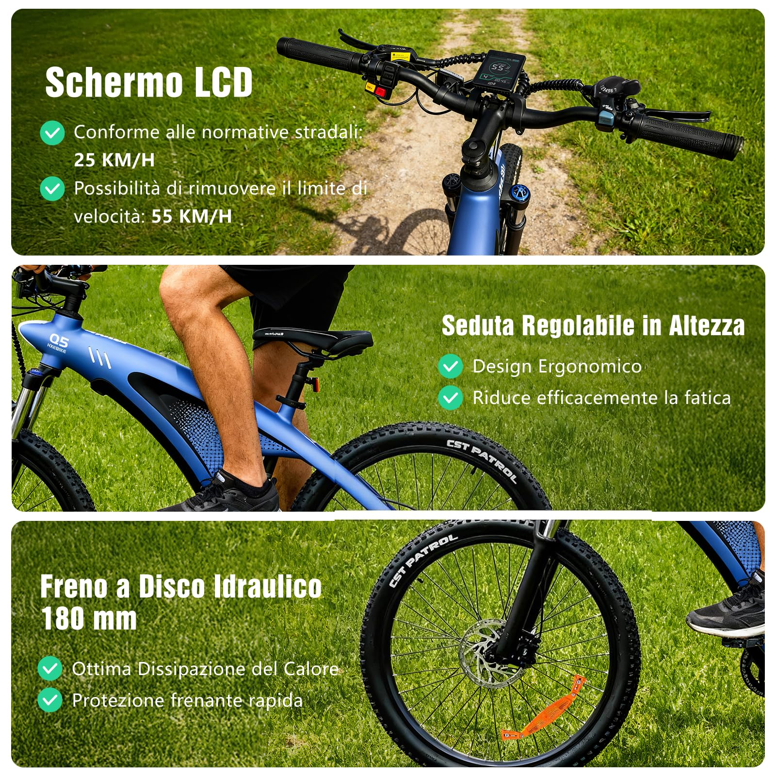 HX Q5 Shark Bici Elettrica uomo da Montagna,mtb 27.5'' bicicletta elettrica Per Pendolari Urbani,85Nm 48V 13/20 Batteria Rimovibile,25km/h & 60-100km,Sospensione Regolabile,e bike elettrica