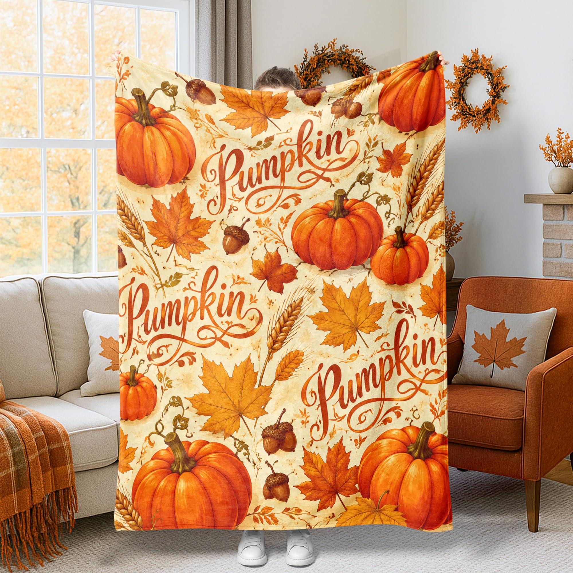 Couverture en peluche citrouilles automne pour réchauffer vos soirées canapé et lit