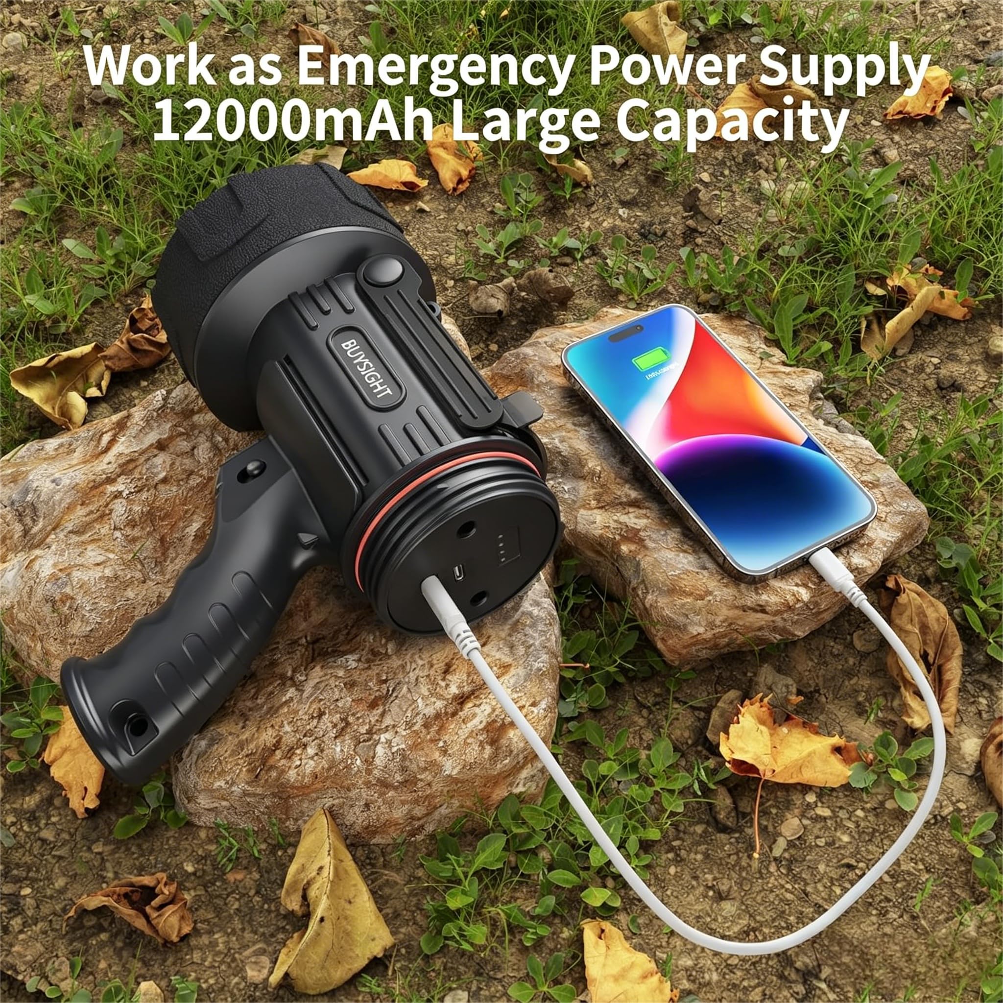 BUYSIGHT Linterna recargable TURE de 1600 lúmenes altos, foco de mano, impermeable, reflector de caza con filtro rojo (grafito negro-COB)