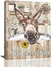 Donkey Wall Art Rustic Donkey Bathroom Decor Farmhouse Pictures Wall Decor Funny Farm Animal Painting Country Sunflower Framed Artwork for Bathroom 12"x16"