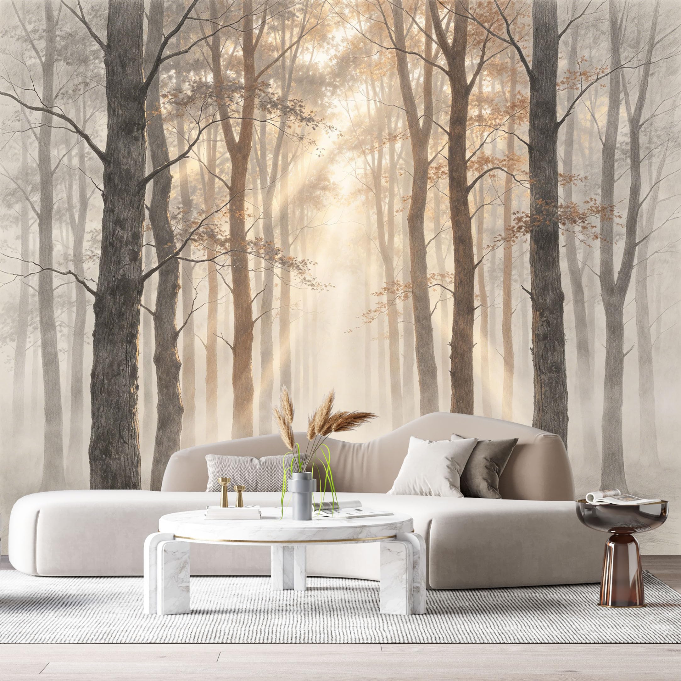 Custom Size Wall Murals Misty Forest Landscape Watercolor Sunrise Trees SelfAdhesive Wall Fabric Removable Large Wallpaper for Photo Living Room