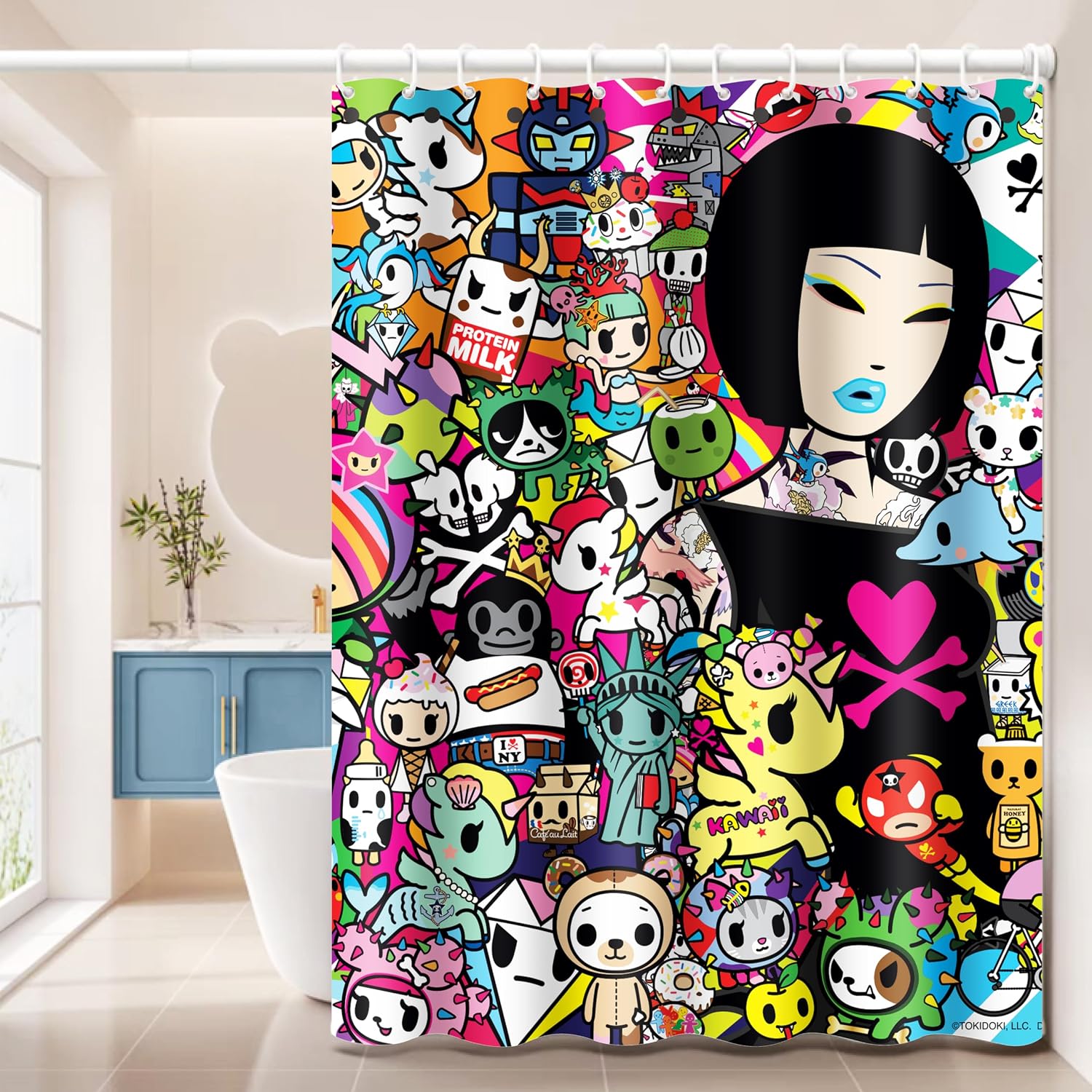 Tokidoki Waterproof Shower Curtain Cute Unicorno Bath Curtain, 72x72 Inch image 3