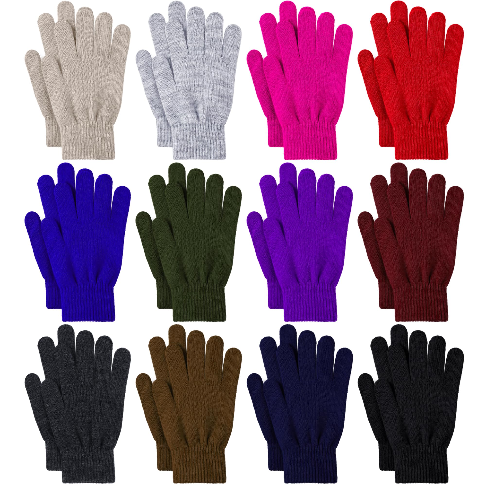 Glooarm 12 Pairs Mens Winter Gloves Knit Warm Adult Stretchy Magic Gloves
