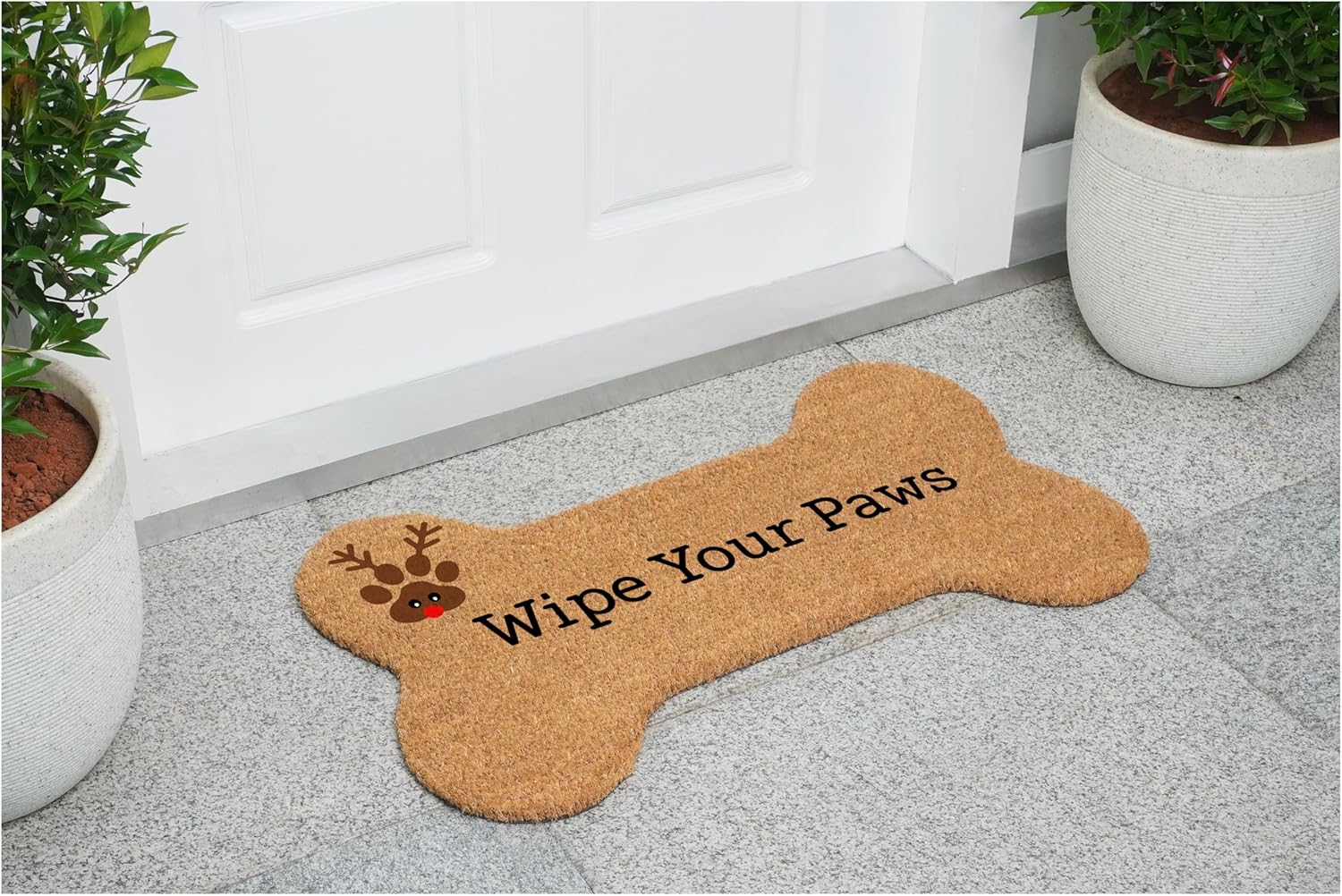 Calloway Mills 116561729 Dog Bone Shape Wipe Your Paws Reindeer, 17" x 29"