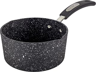 Scoville Neverstick 16cm Milkpan - Non Stick Coated, Double Sided Pouring Lips, Suitable for Induction, Gas & Electric Hobs, Speckled Design, Black