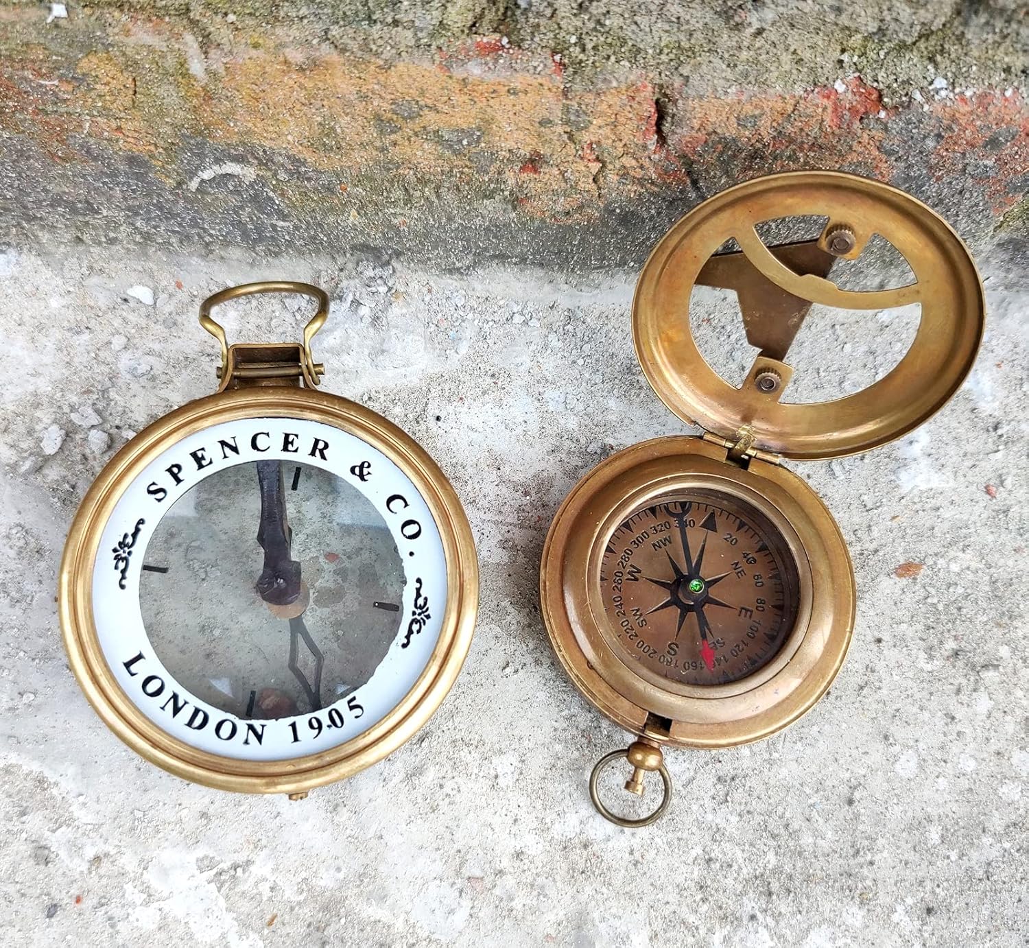2 Piece Push Button Compass Antique Nautical Map Reader Compass 3" Brass Navigation Pocket Compass with Brown